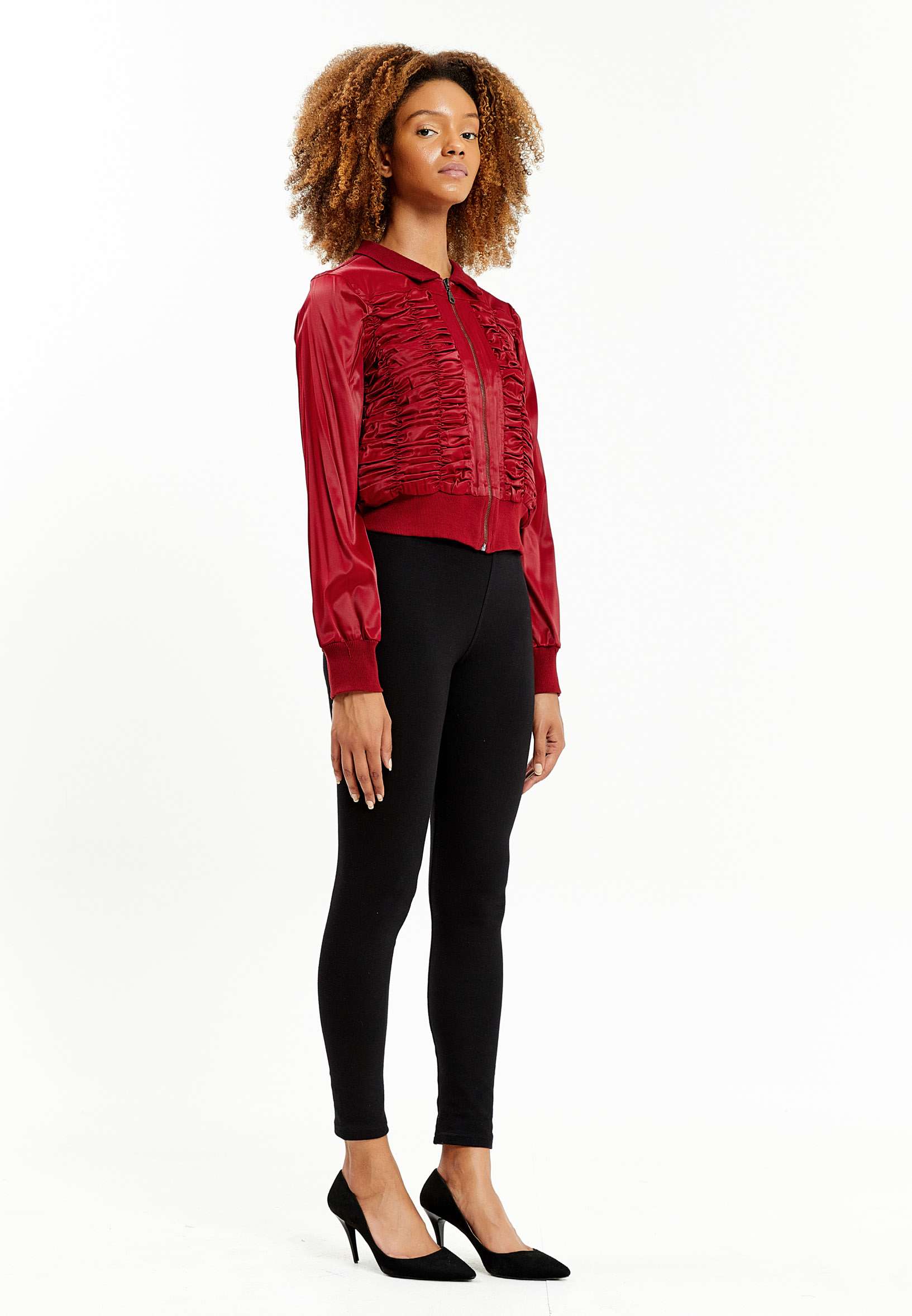 Long Sleeve Satin Solid Color Regular Jacket sers5556 - Image 7