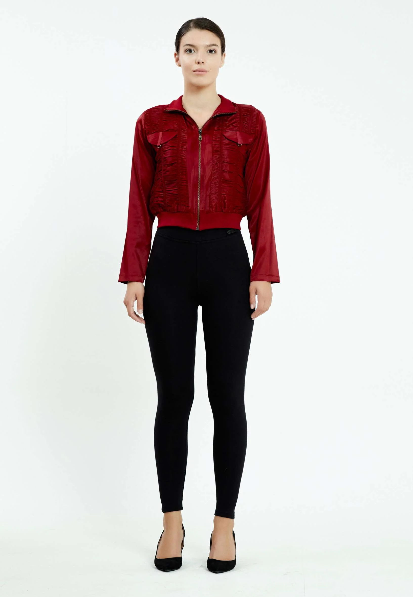 Long Sleeve Satin Solid Color Regular Jacket sers5561 - Image 6