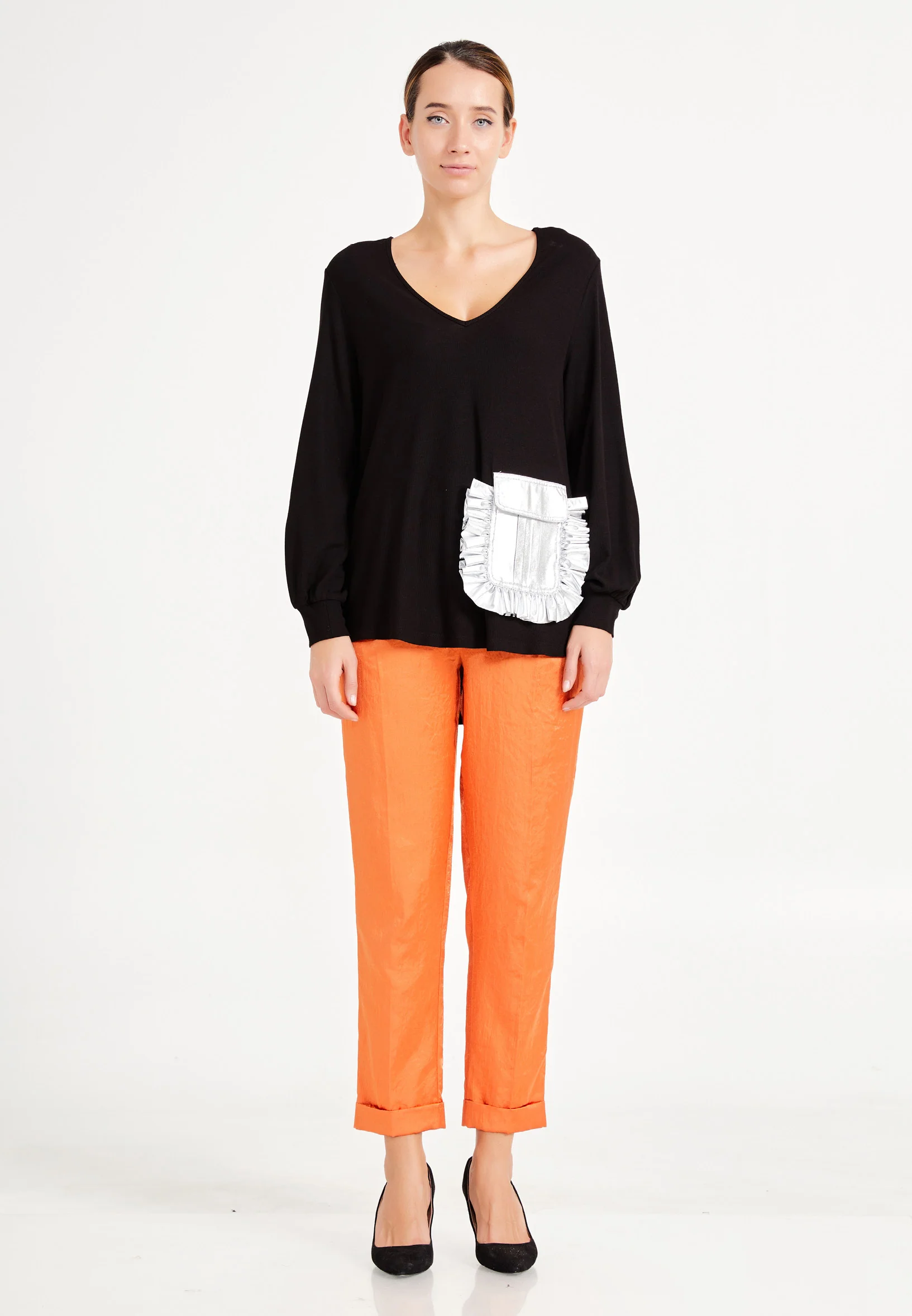 Long Sleeve Solid Color Regular Blouse ber20y4154