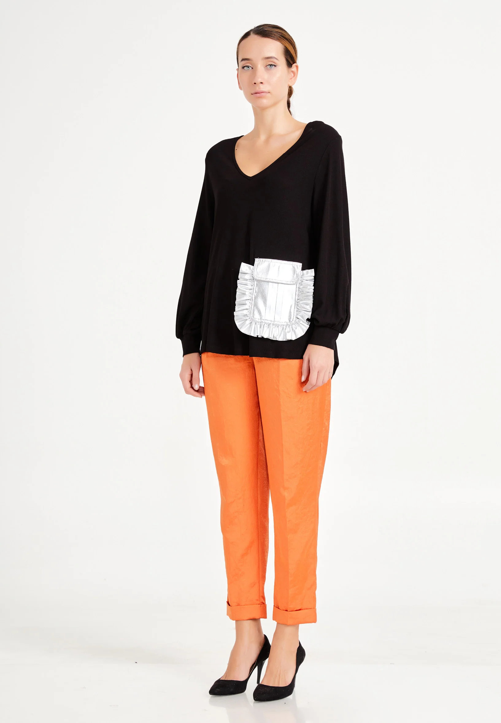 Long Sleeve Solid Color Regular Blouse ber20y4154 - Image 3
