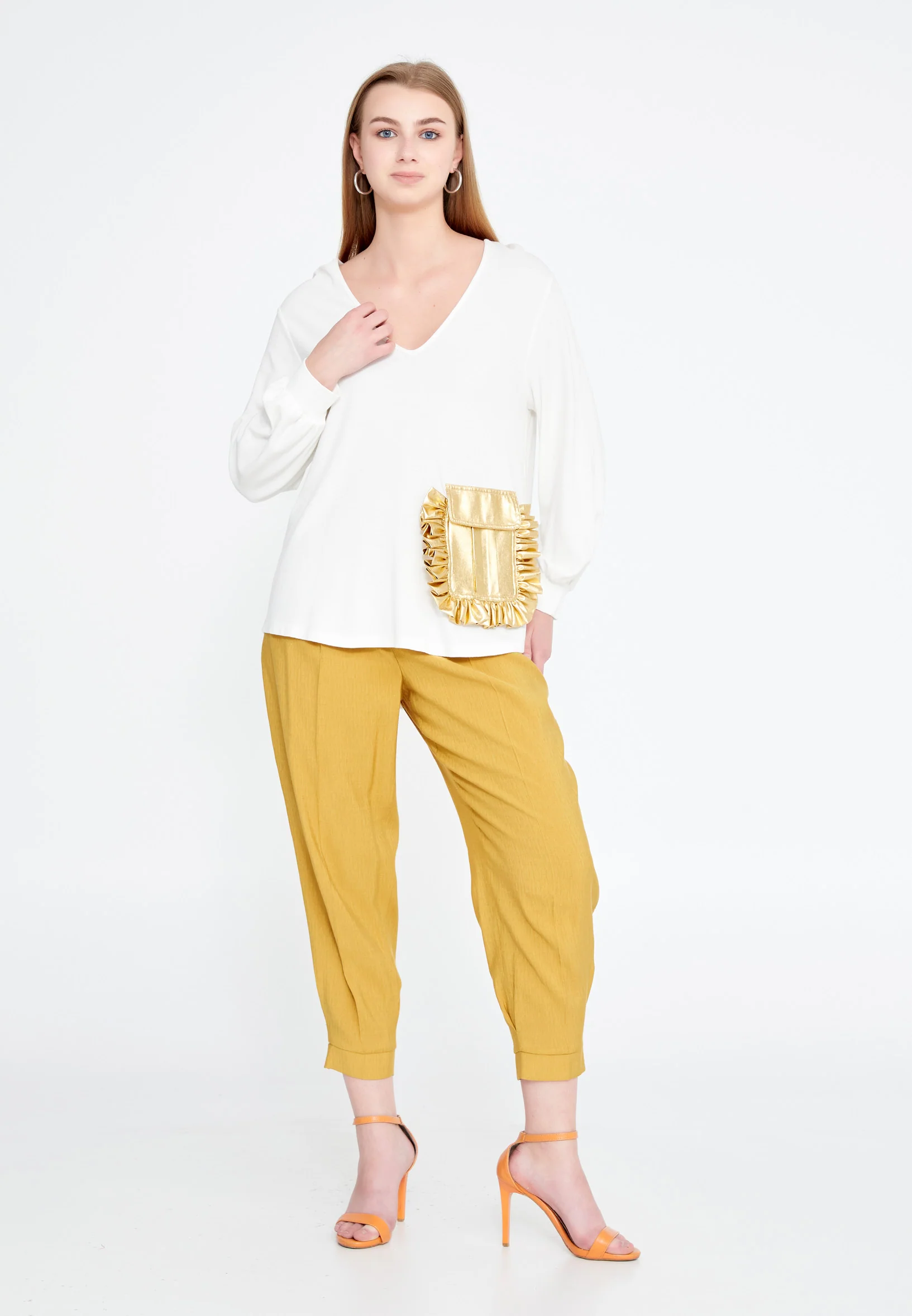 Long Sleeve Solid Color Regular Blouse ber20y4154 - Image 5