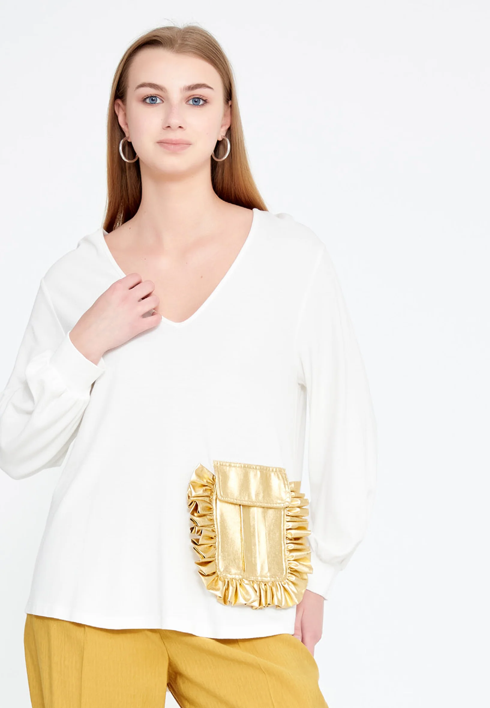 Long Sleeve Solid Color Regular Blouse ber20y4154 - Image 8