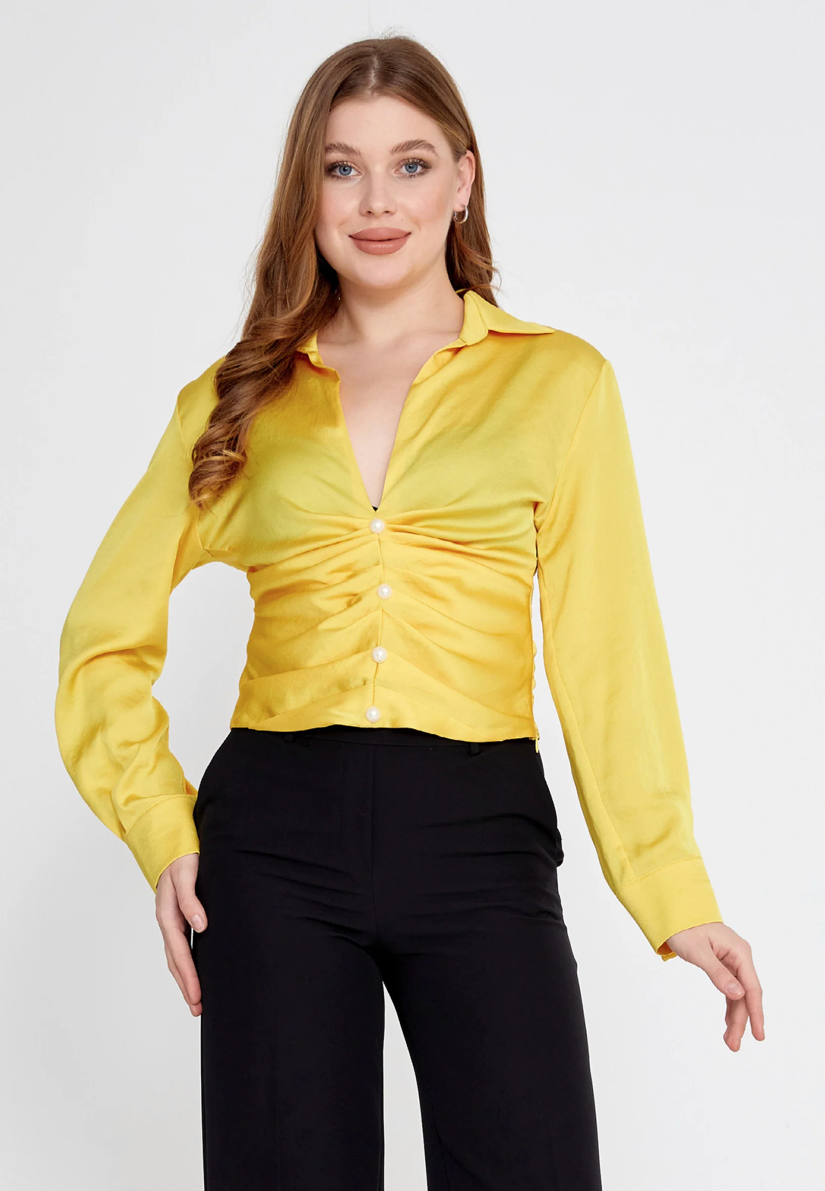 Long Sleeve Solid Color Regular Blouse ber23k4107