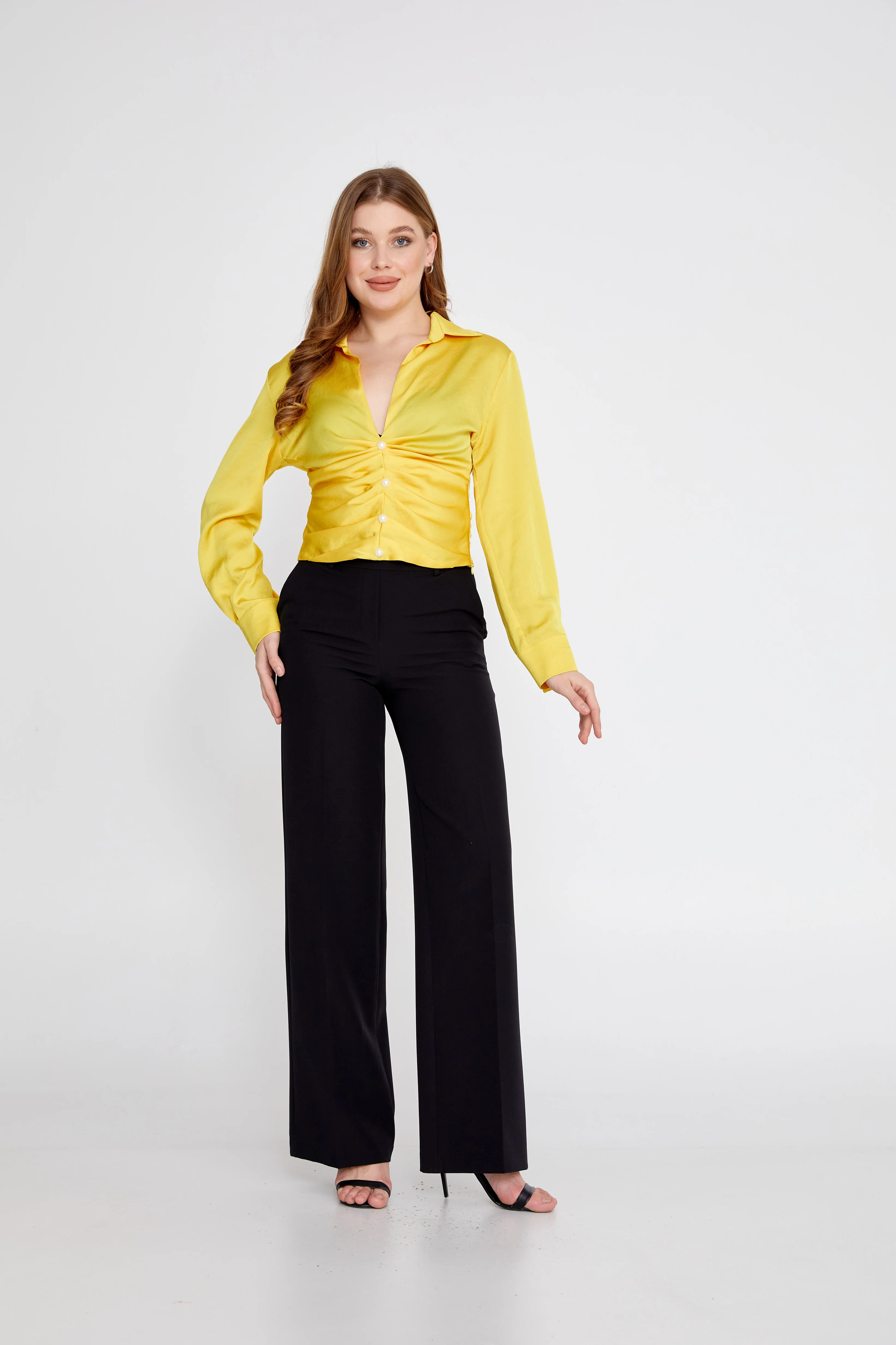 Long Sleeve Solid Color Regular Blouse ber23k4107 - Image 2