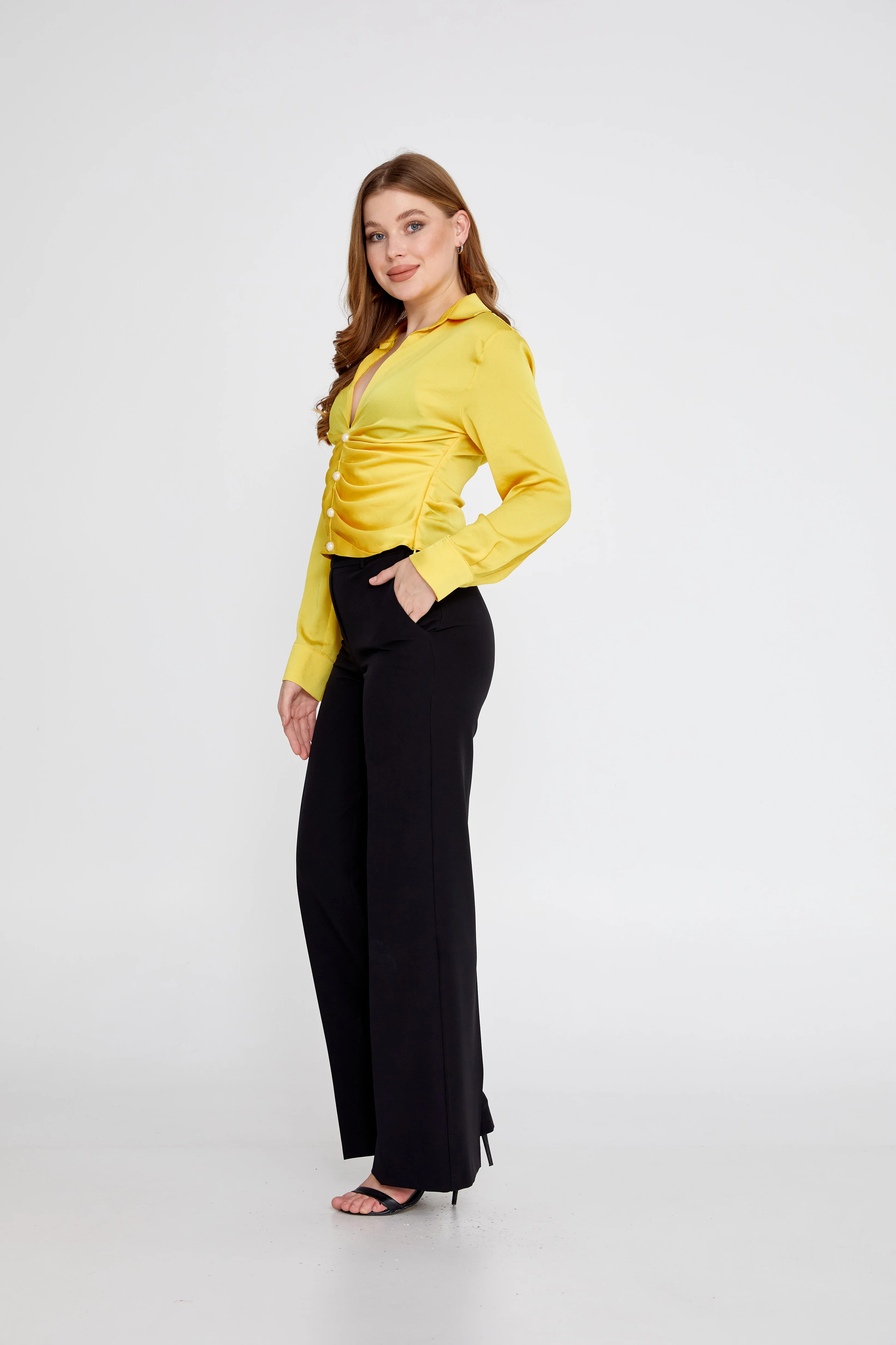 Long Sleeve Solid Color Regular Blouse ber23k4107 - Image 4