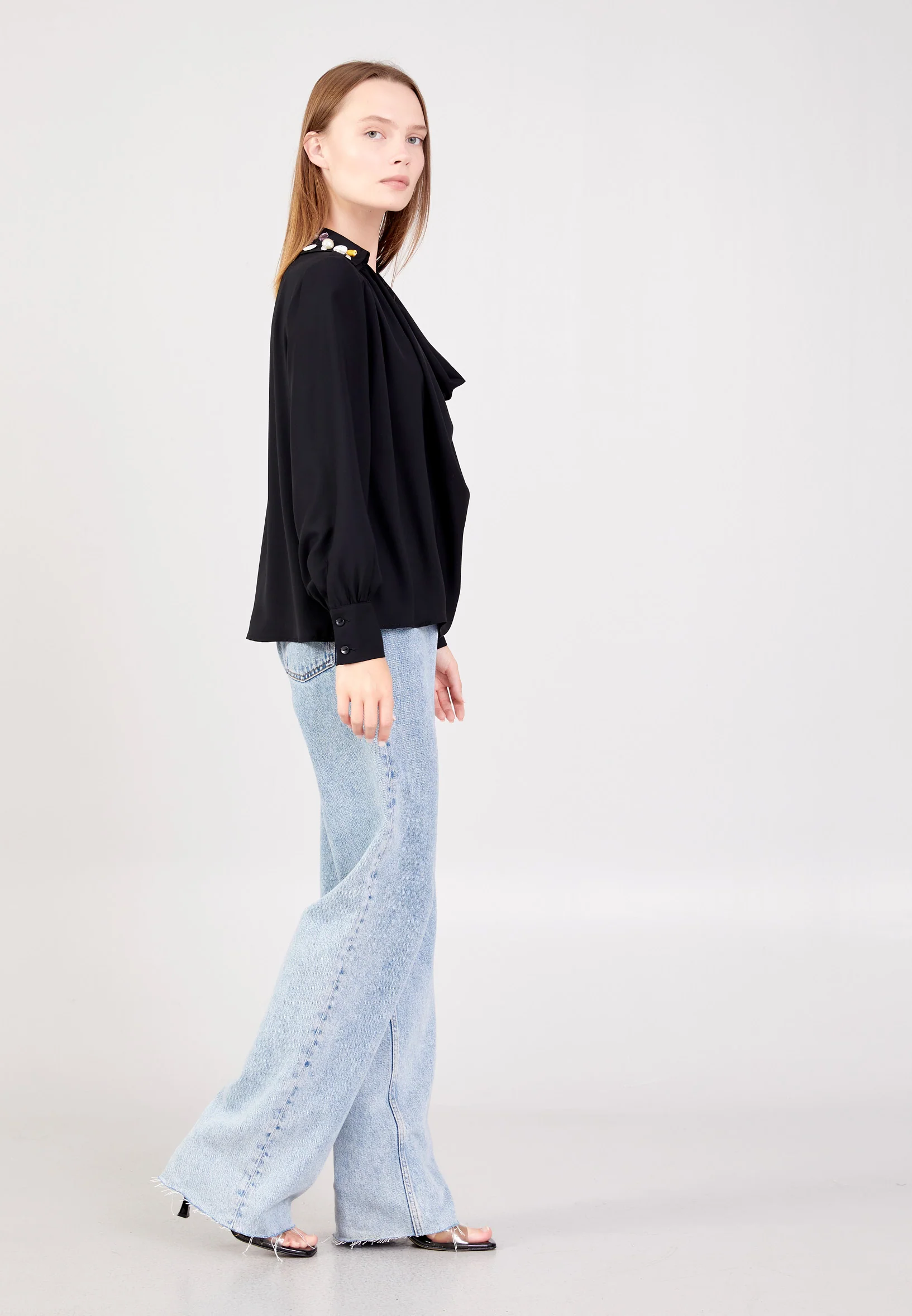 Long Sleeve Solid Color Regular Blouse ber23k4112 - Image 3