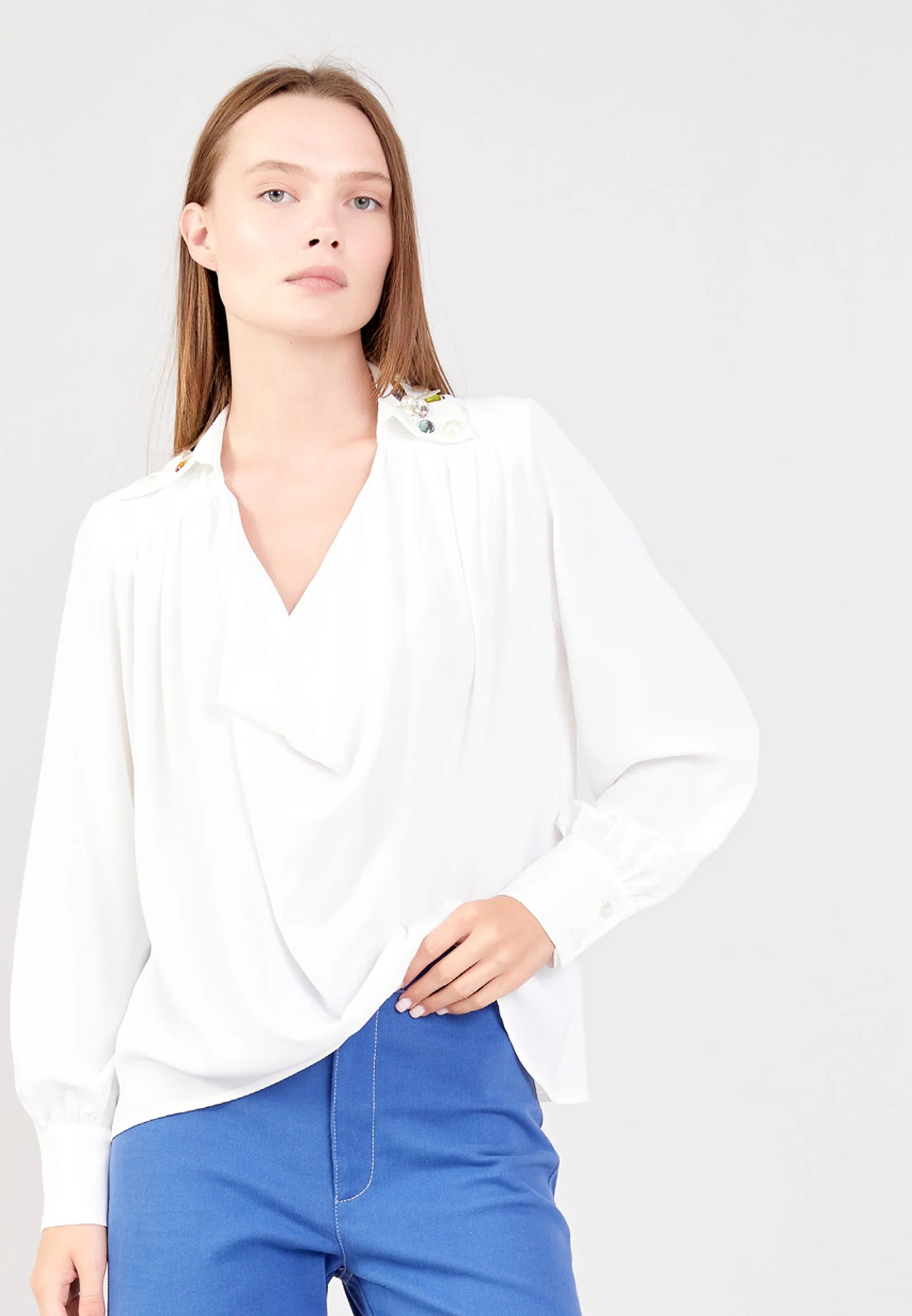 Long Sleeve Solid Color Regular Blouse ber23k4112 - Image 5