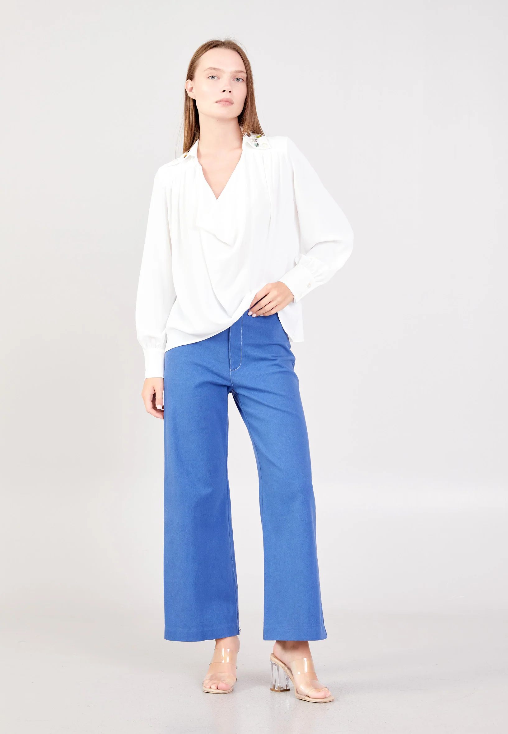 Long Sleeve Solid Color Regular Blouse ber23k4112 - Image 6