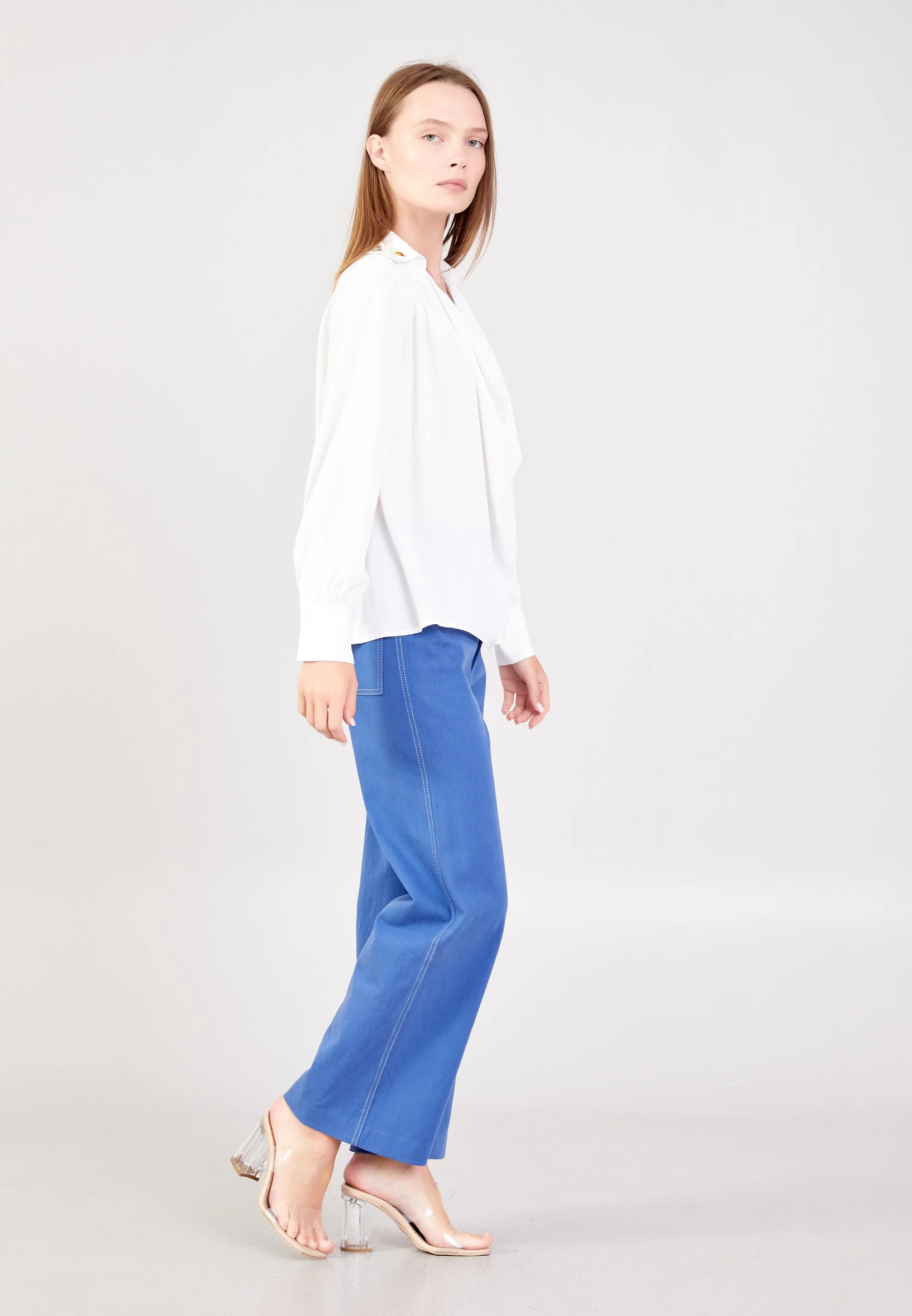 Long Sleeve Solid Color Regular Blouse ber23k4112 - Image 7