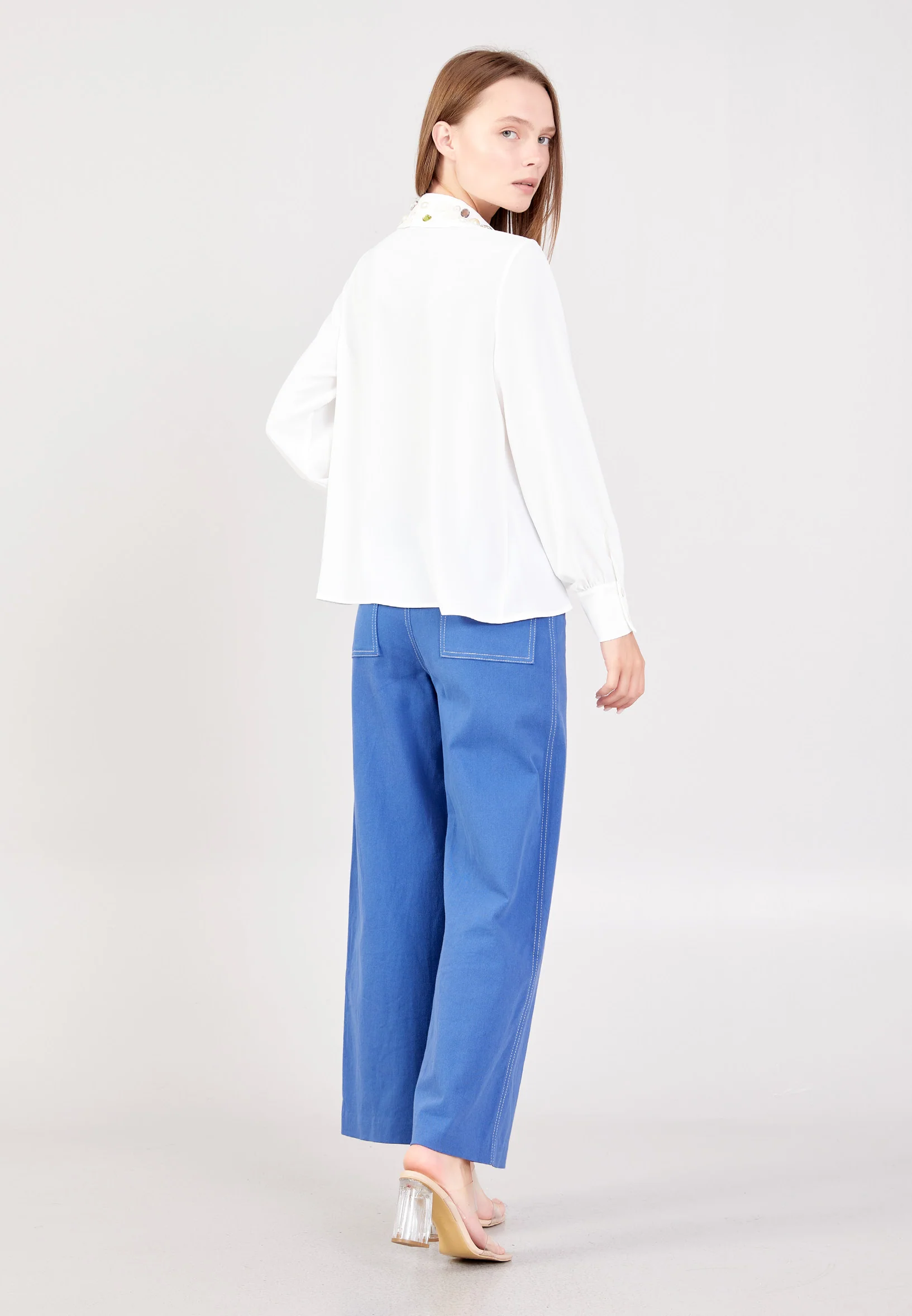 Long Sleeve Solid Color Regular Blouse ber23k4112 - Image 8