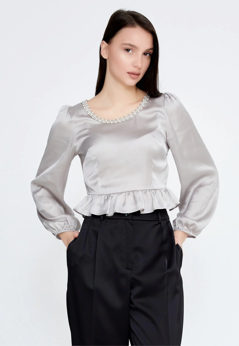 Long Sleeve Solid Color Regular Blouse ber23k4133