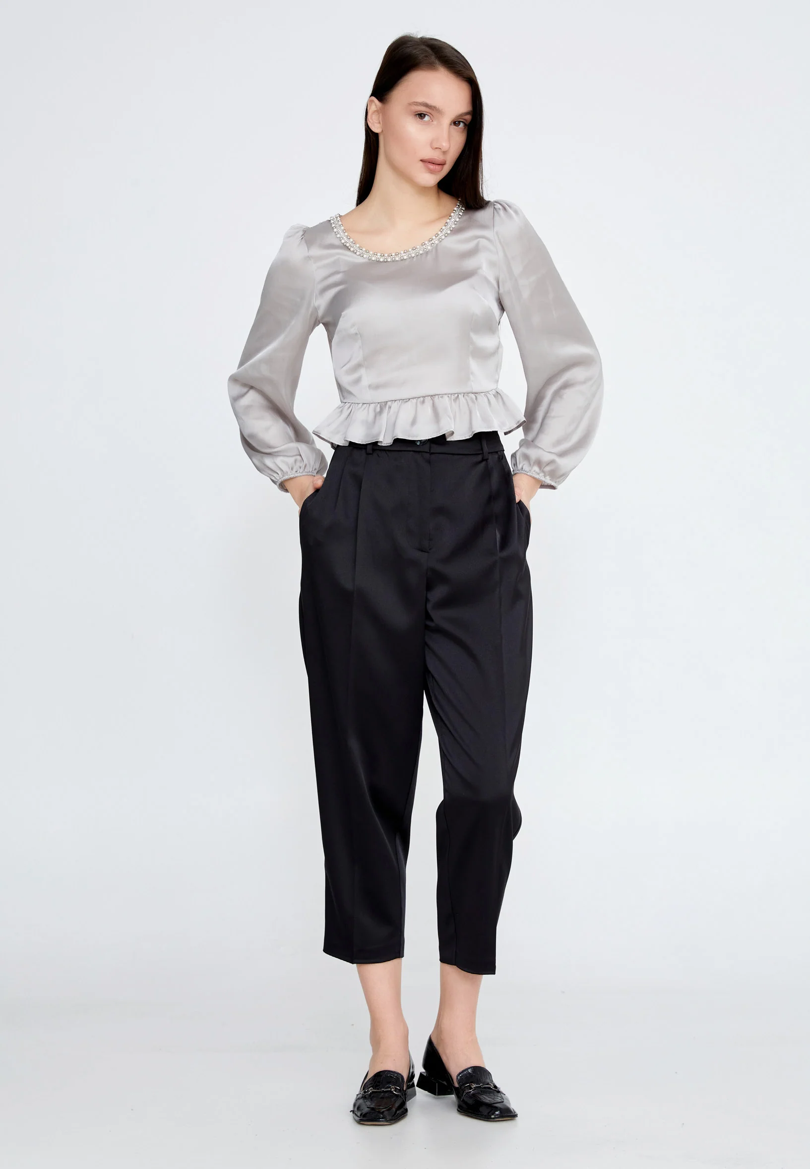 Long Sleeve Solid Color Regular Blouse ber23k4133 - Image 2