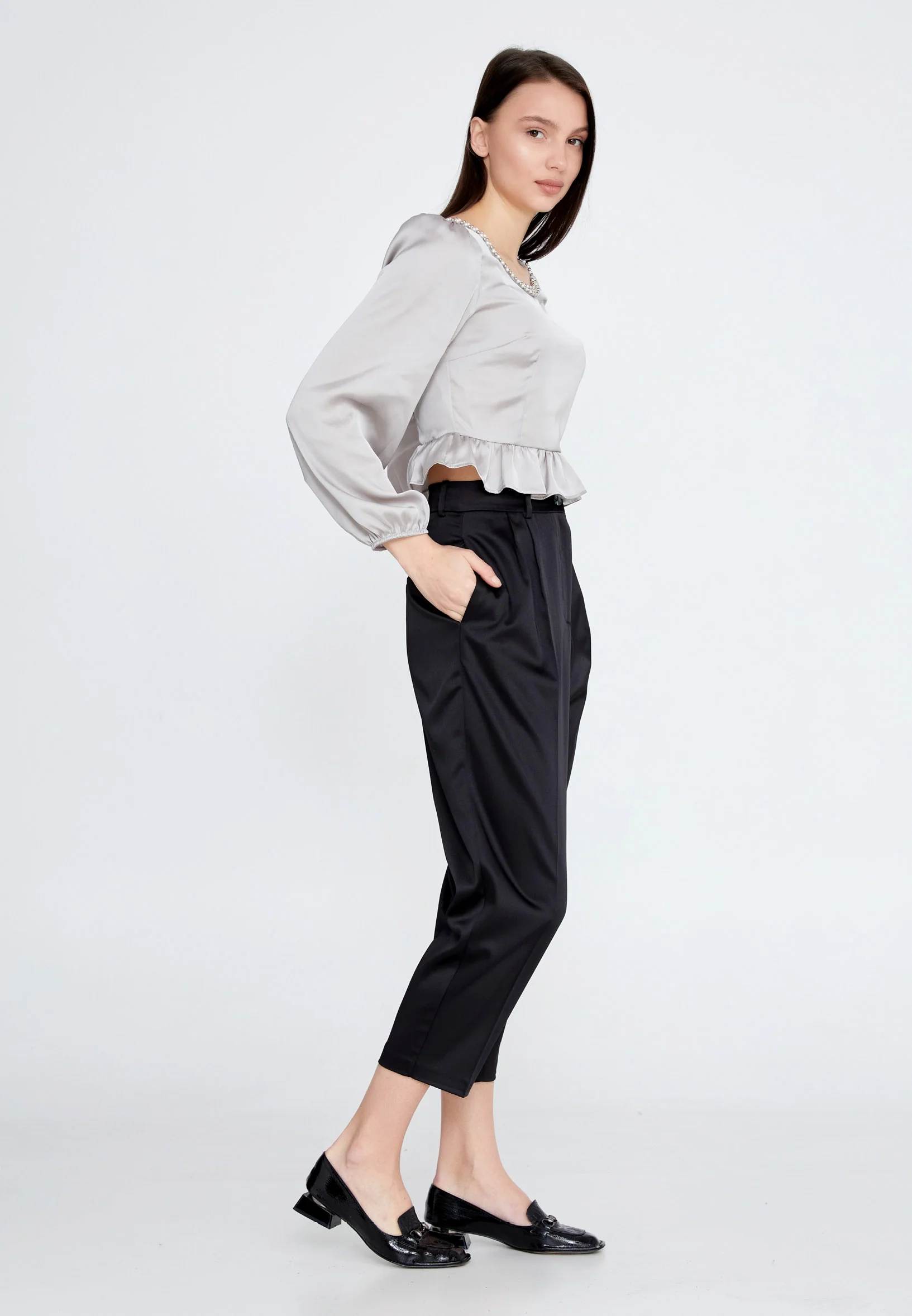 Long Sleeve Solid Color Regular Blouse ber23k4133 - Image 3