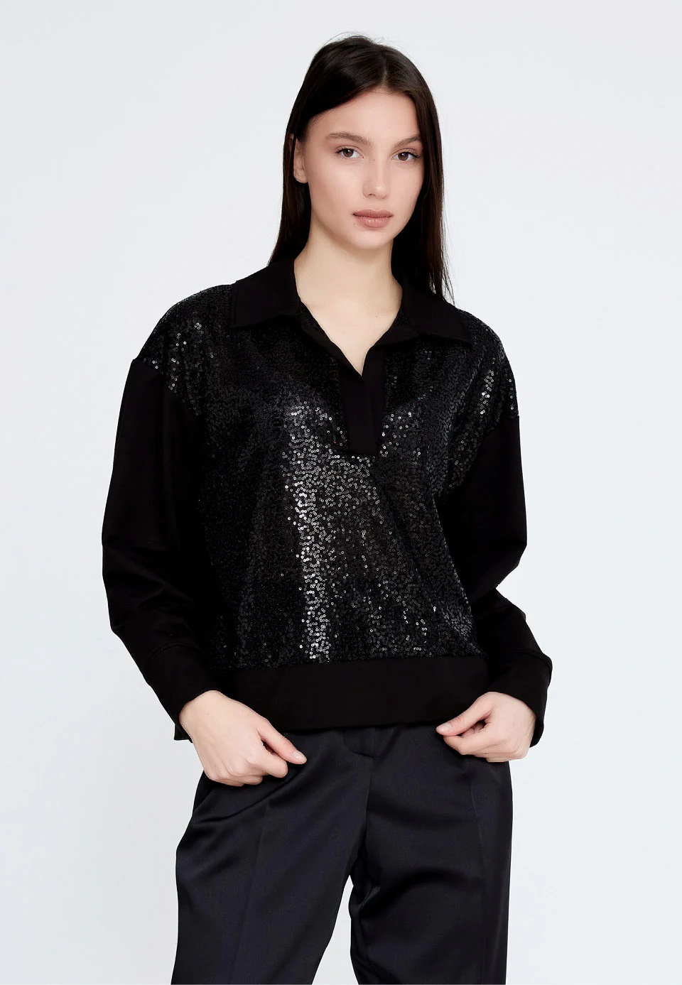 Long Sleeve Solid Color Regular Blouse ber23k7102