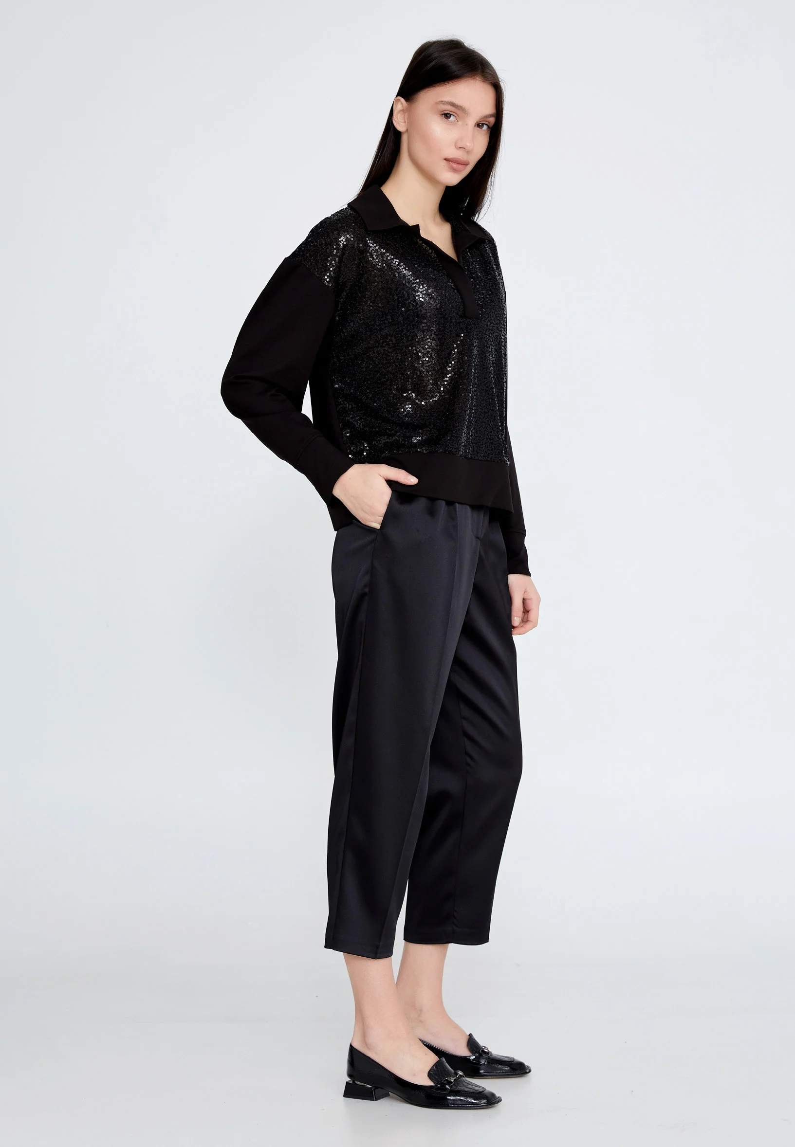 Long Sleeve Solid Color Regular Blouse ber23k7102 - Image 3
