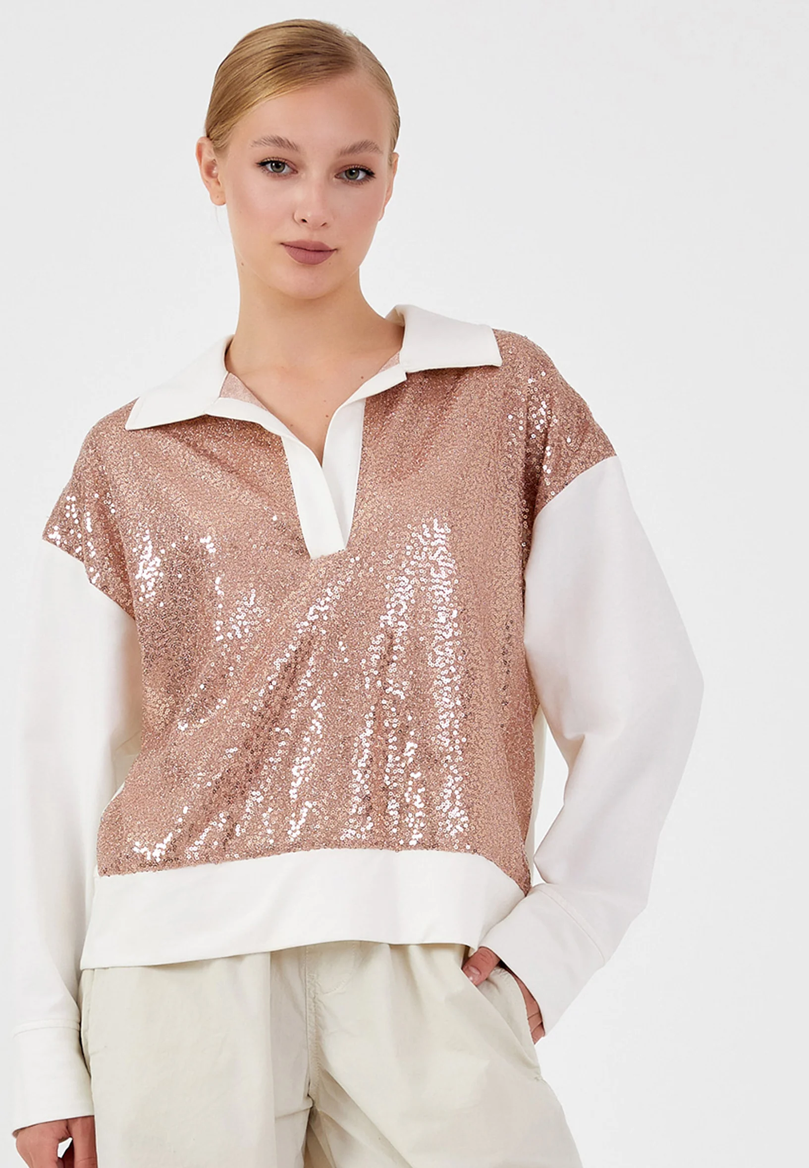 Long Sleeve Solid Color Regular Blouse ber23k7102 - Image 5