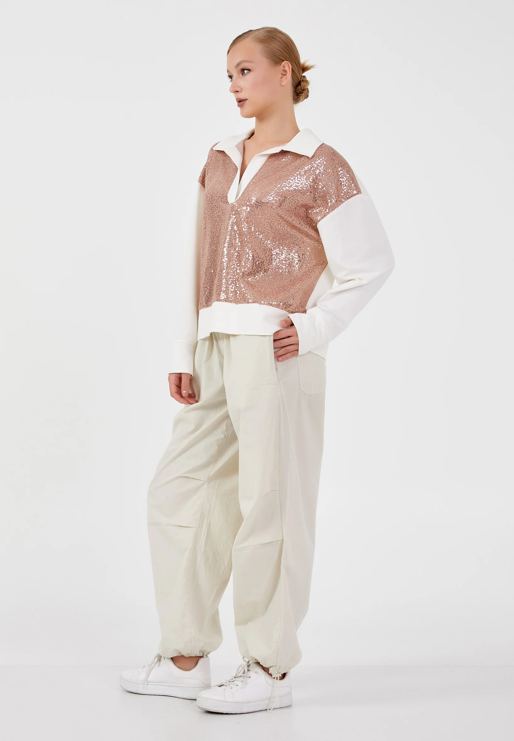 Long Sleeve Solid Color Regular Blouse ber23k7102 - Image 7