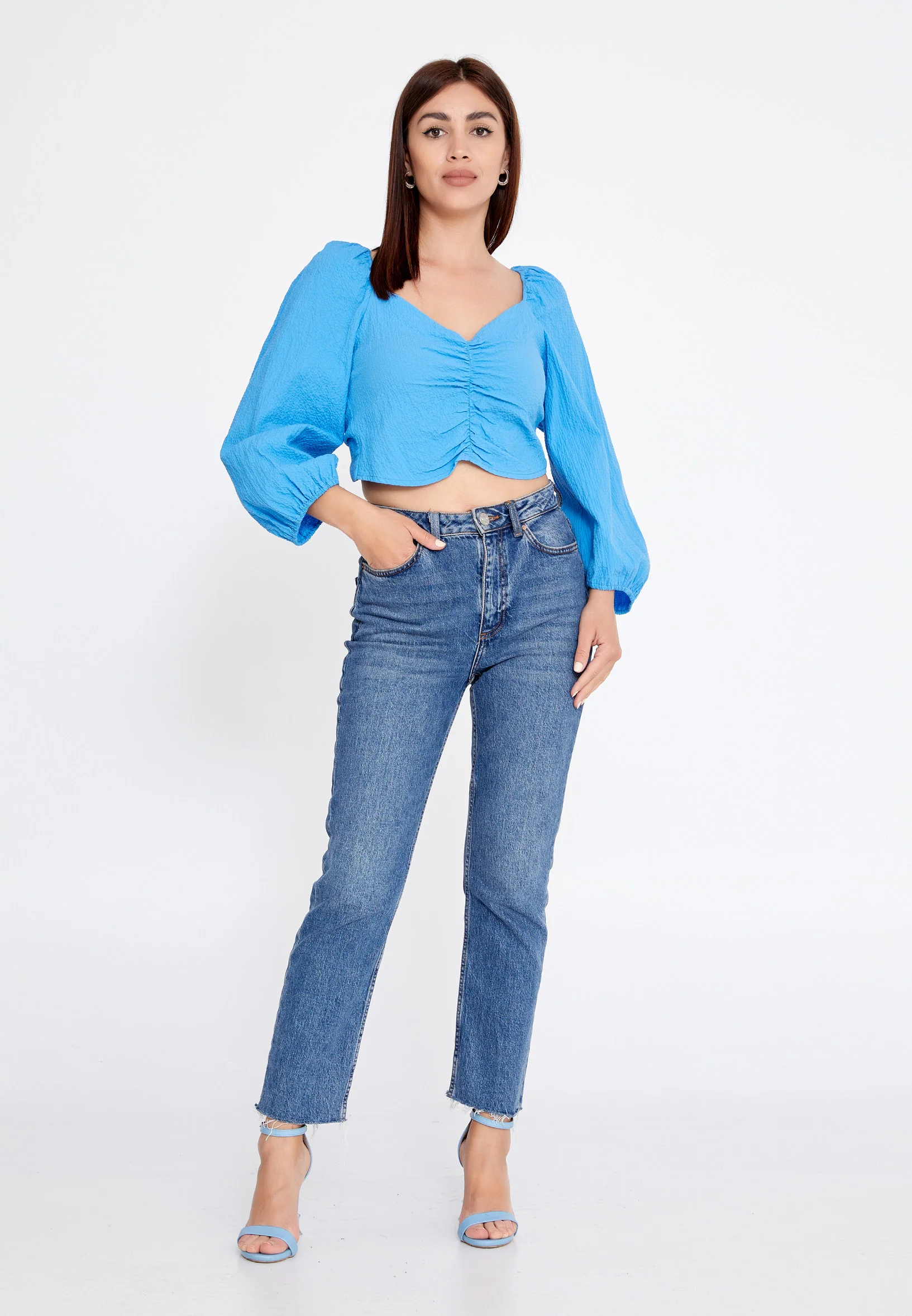 Long Sleeve Solid Color Regular Blouse ber23y4104 - Image 2