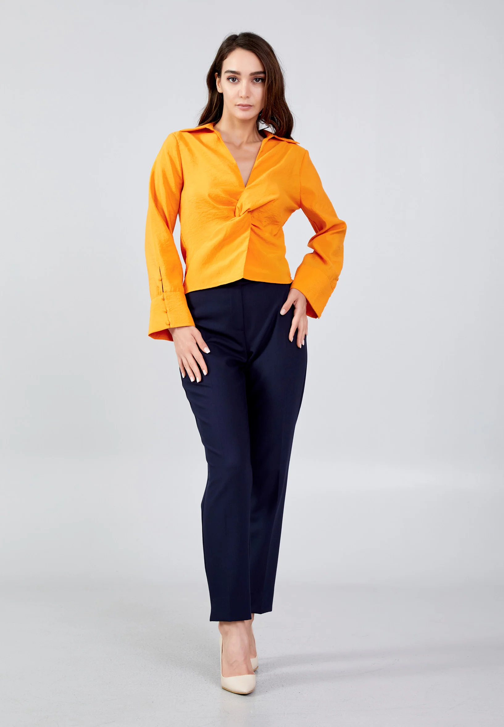 Long Sleeve Solid Color Regular Blouse ber23y4110 - Image 10