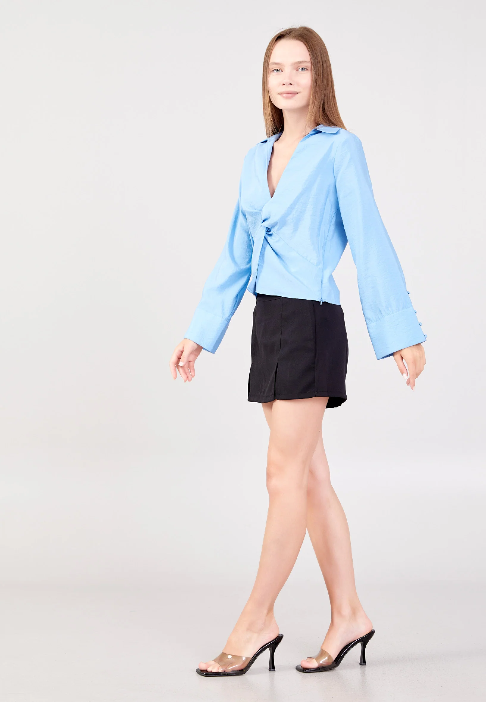Long Sleeve Solid Color Regular Blouse ber23y4110 - Image 3