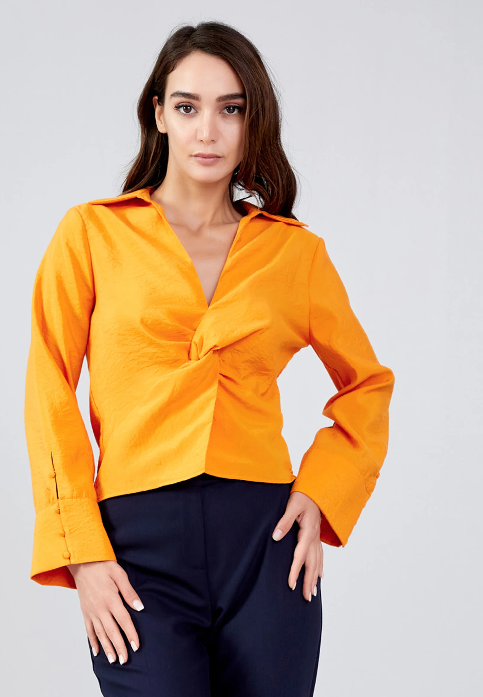 Long Sleeve Solid Color Regular Blouse ber23y4110 - Image 9