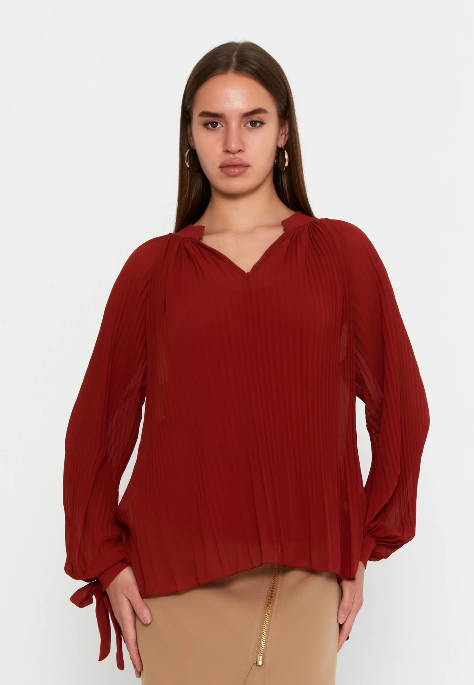 Long Sleeve Solid Color Regular Blouse cav48419 - Image 9