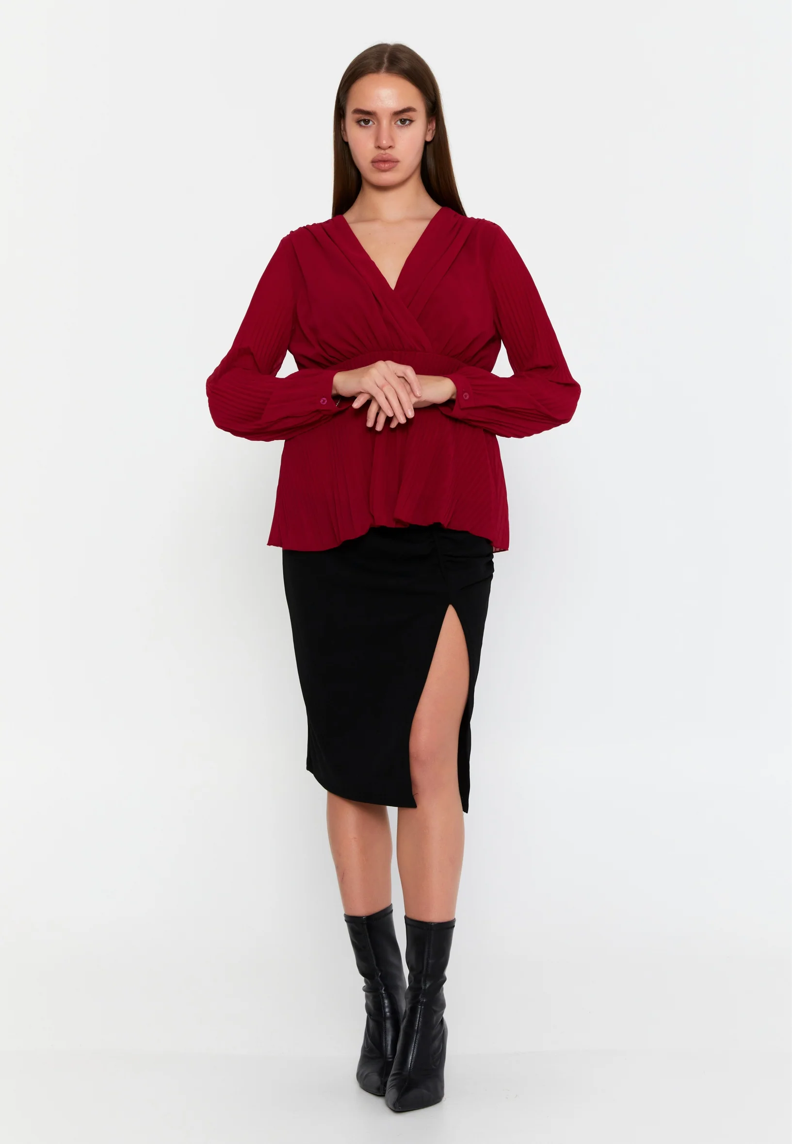 Long Sleeve Solid Color Regular Blouse cav48460 - Image 10