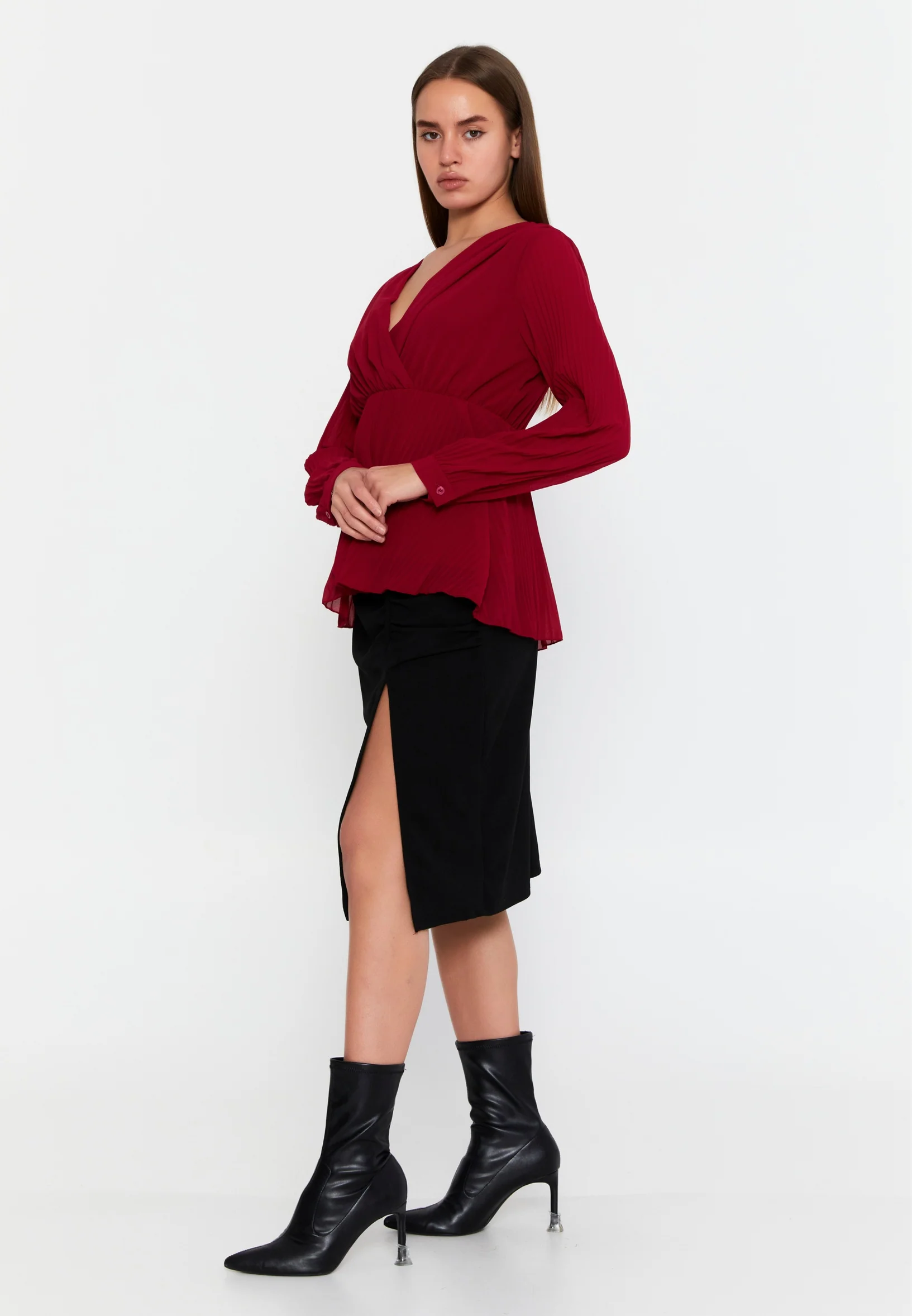 Long Sleeve Solid Color Regular Blouse cav48460 - Image 12