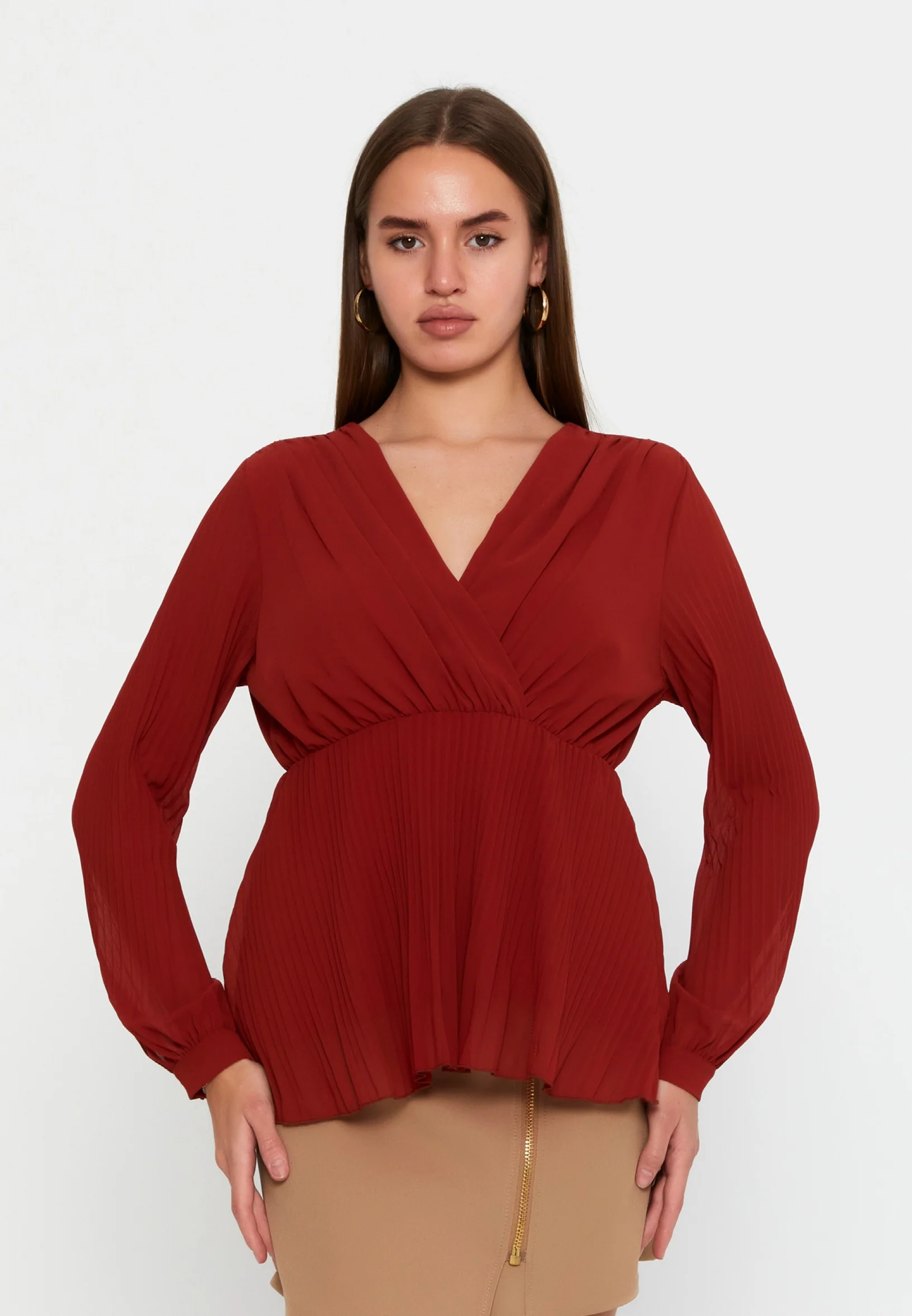 Long Sleeve Solid Color Regular Blouse cav48460 - Image 17