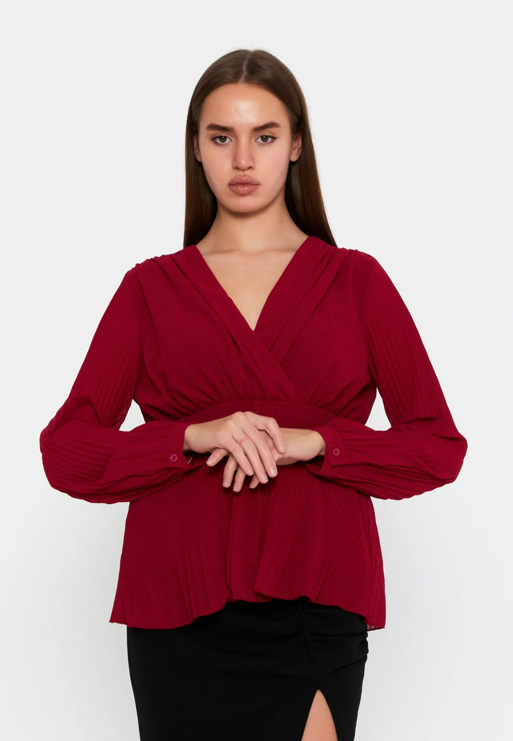 Long Sleeve Solid Color Regular Blouse cav48460 - Image 9