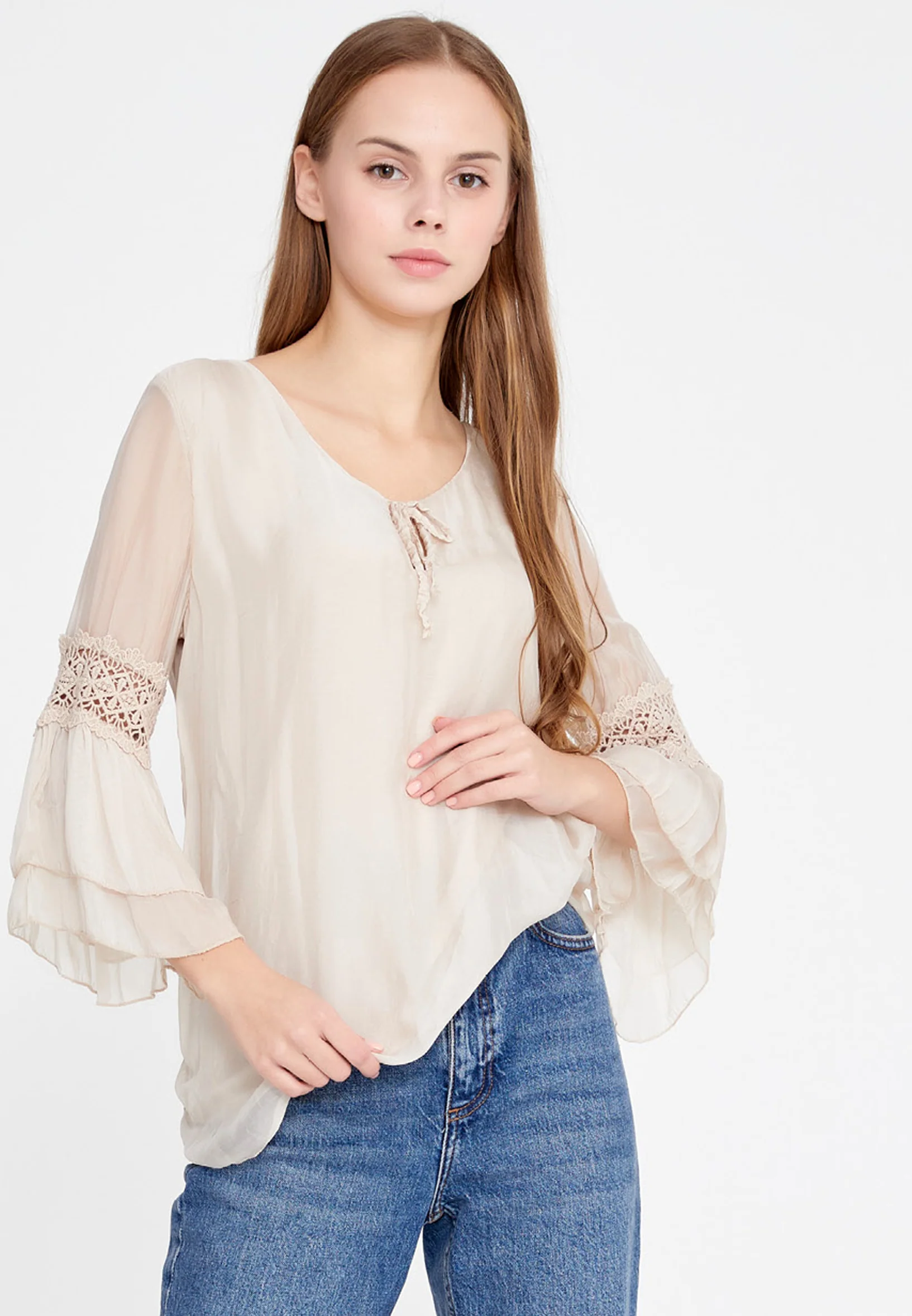Long Sleeve Solid Color Regular Blouse esl123