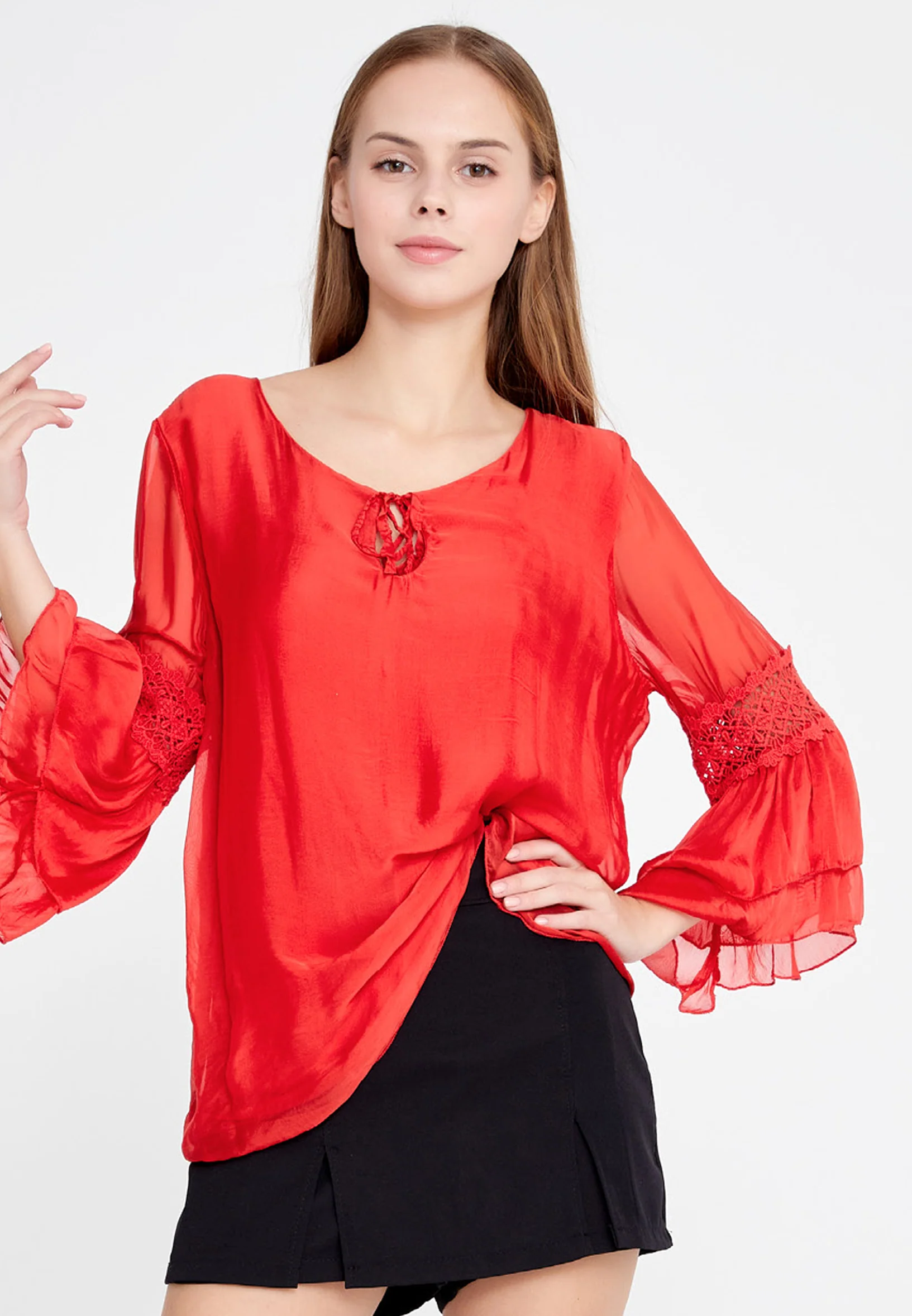 Long Sleeve Solid Color Regular Blouse esl123 - Image 18