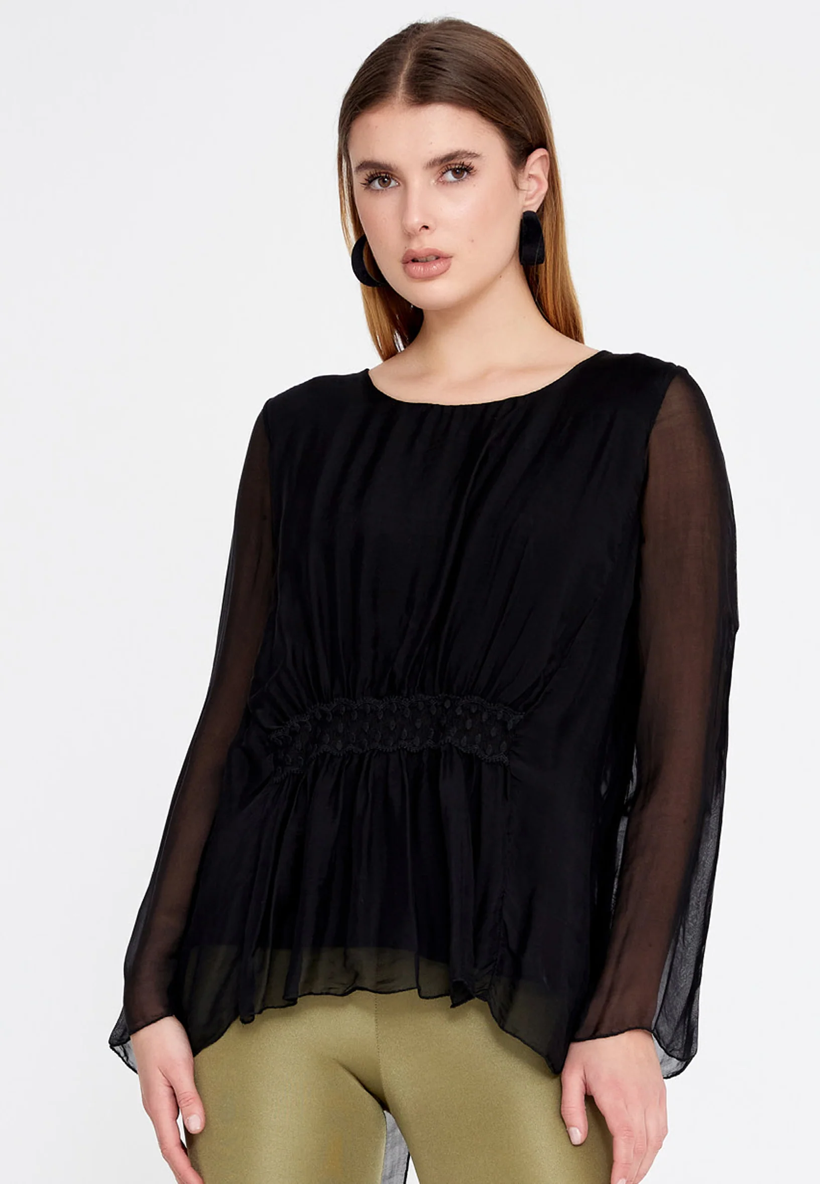 Long Sleeve Solid Color Regular Blouse esl5002