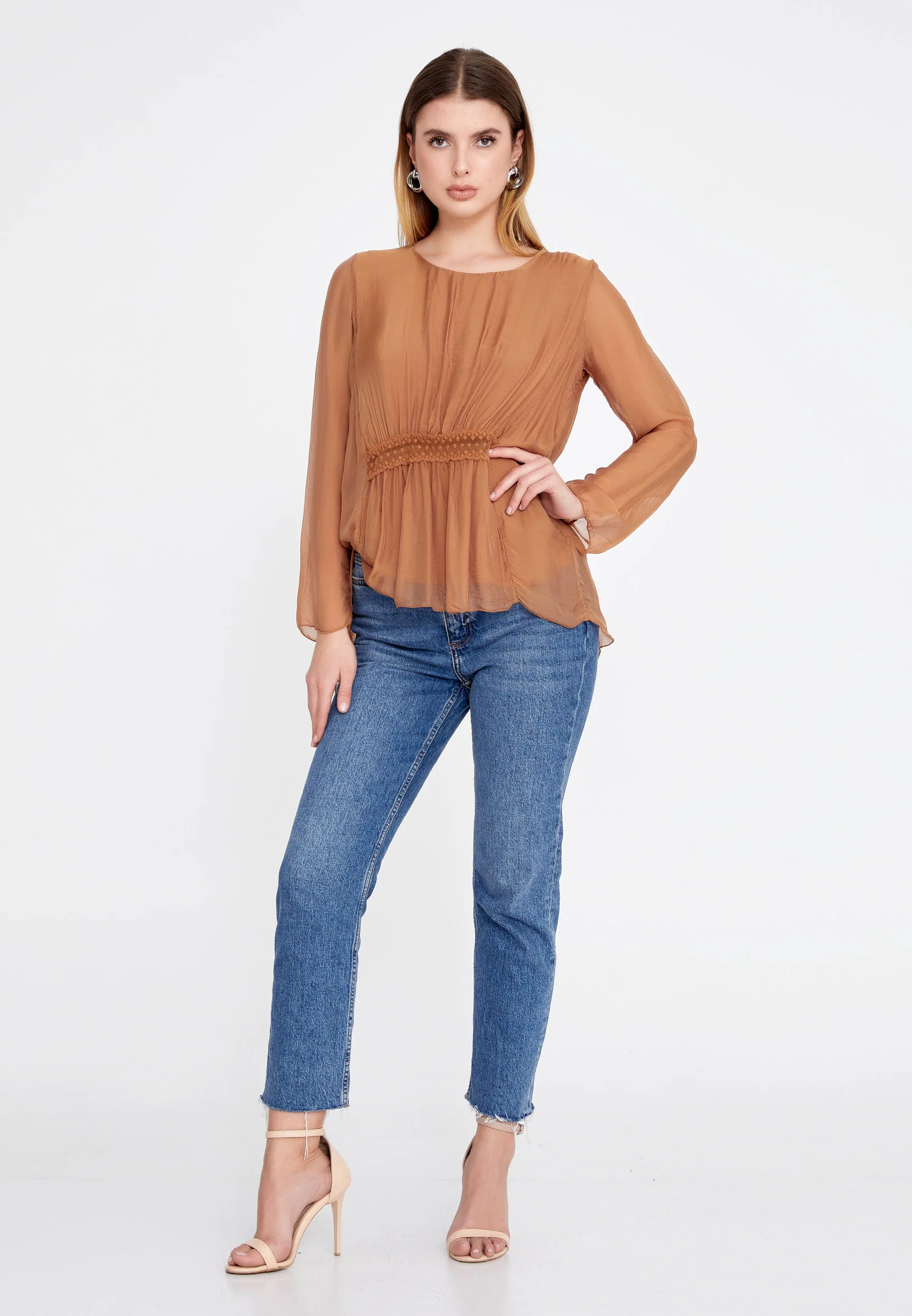 Long Sleeve Solid Color Regular Blouse esl5002 - Image 10