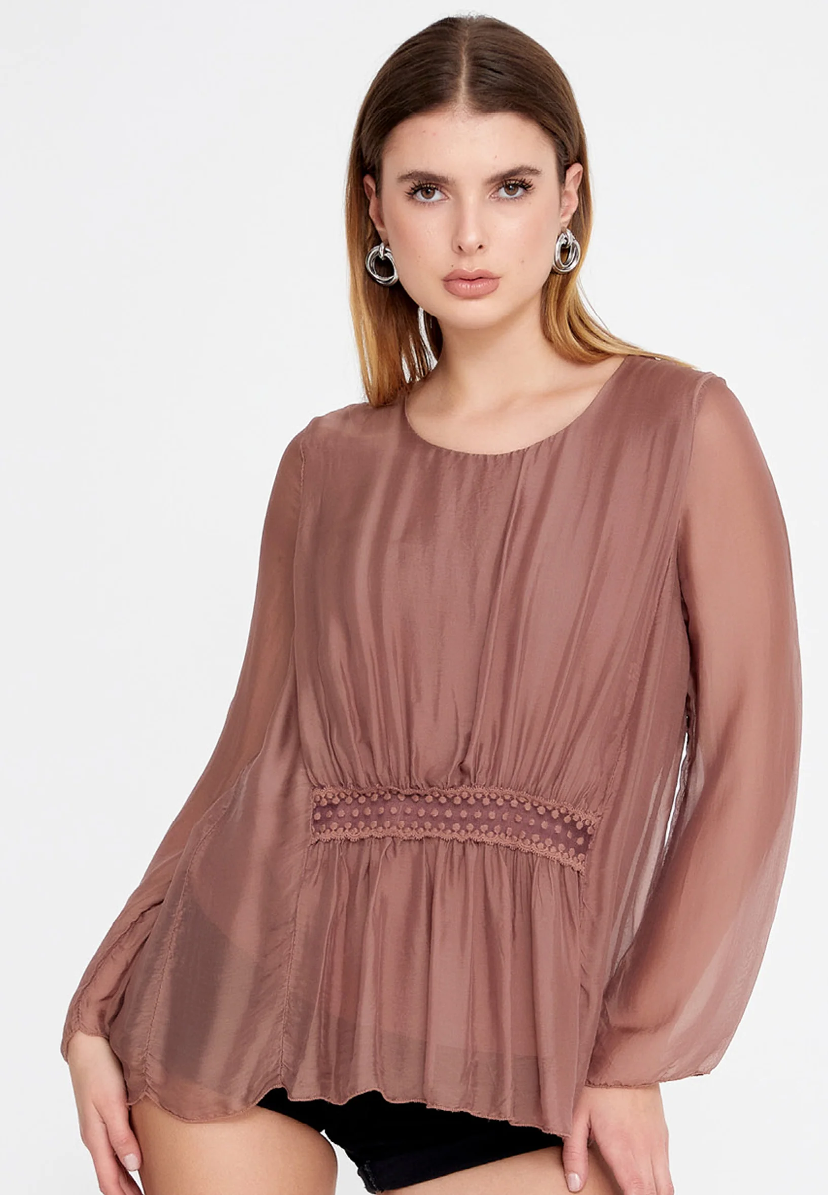 Long Sleeve Solid Color Regular Blouse esl5002 - Image 21