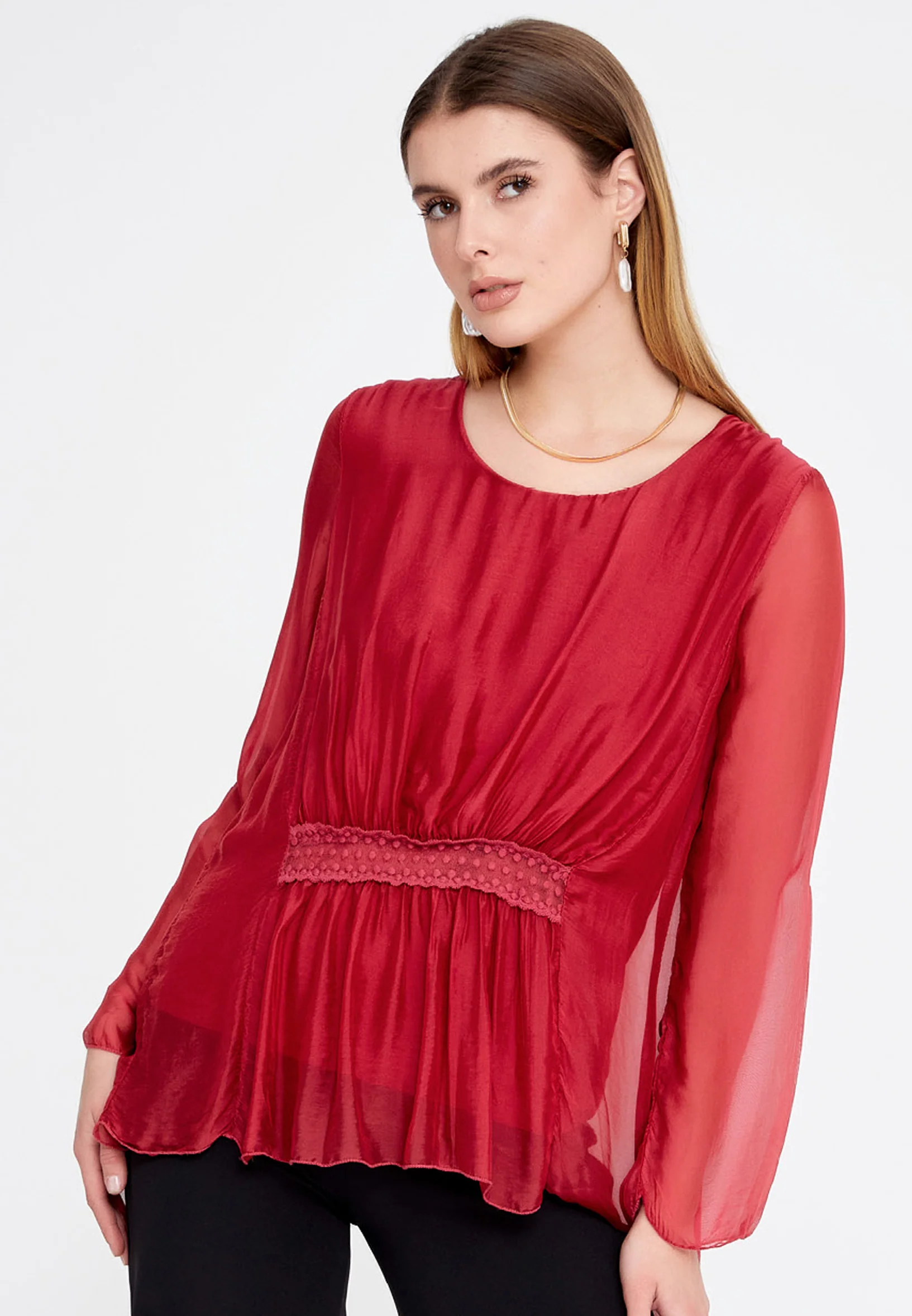 Long Sleeve Solid Color Regular Blouse esl5002 - Image 25