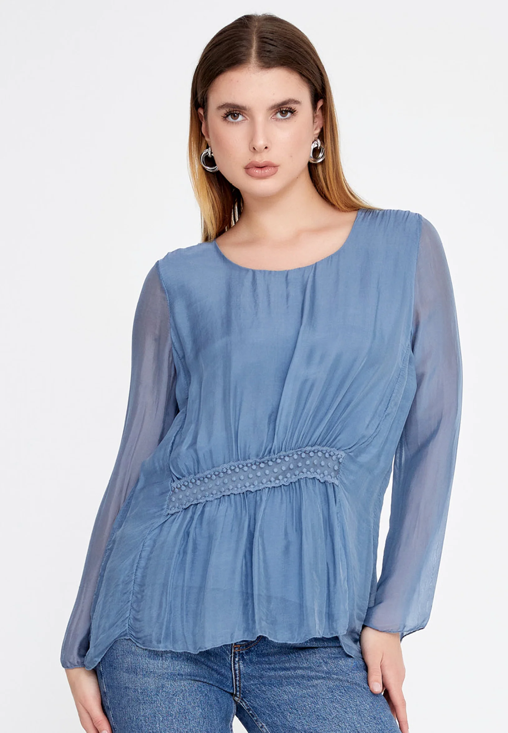 Long Sleeve Solid Color Regular Blouse esl5002 - Image 5
