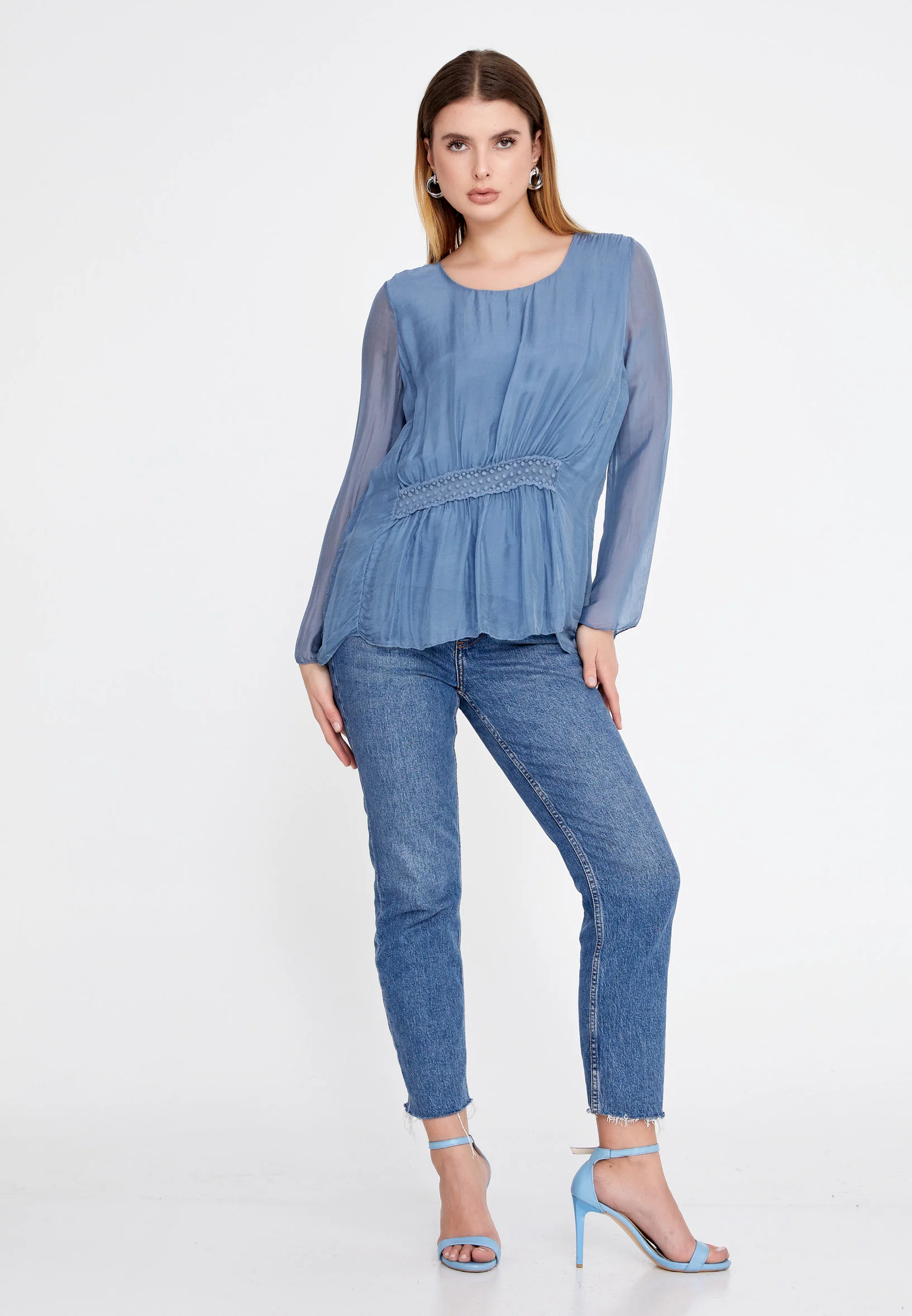 Long Sleeve Solid Color Regular Blouse esl5002 - Image 6