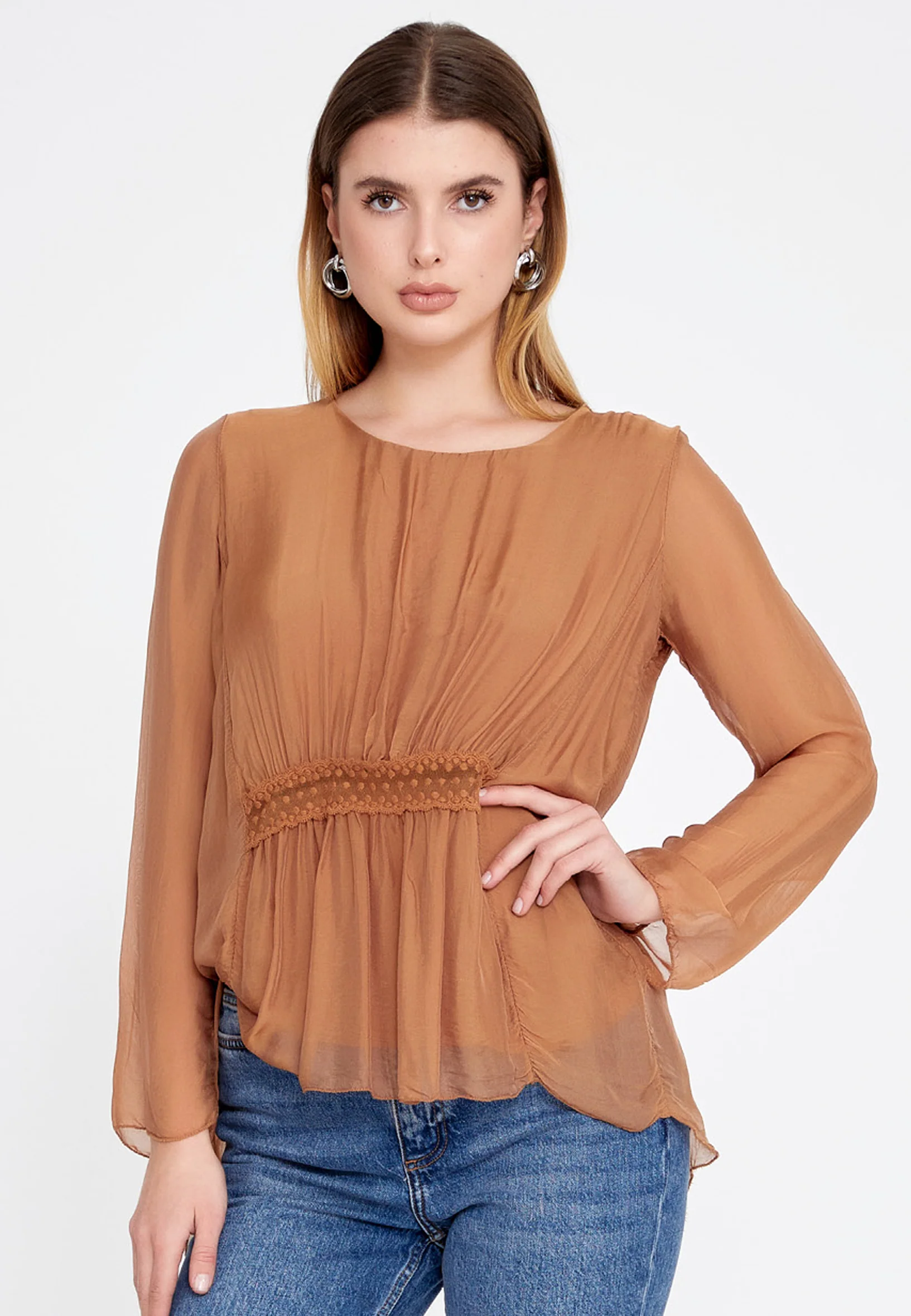 Long Sleeve Solid Color Regular Blouse esl5002 - Image 9