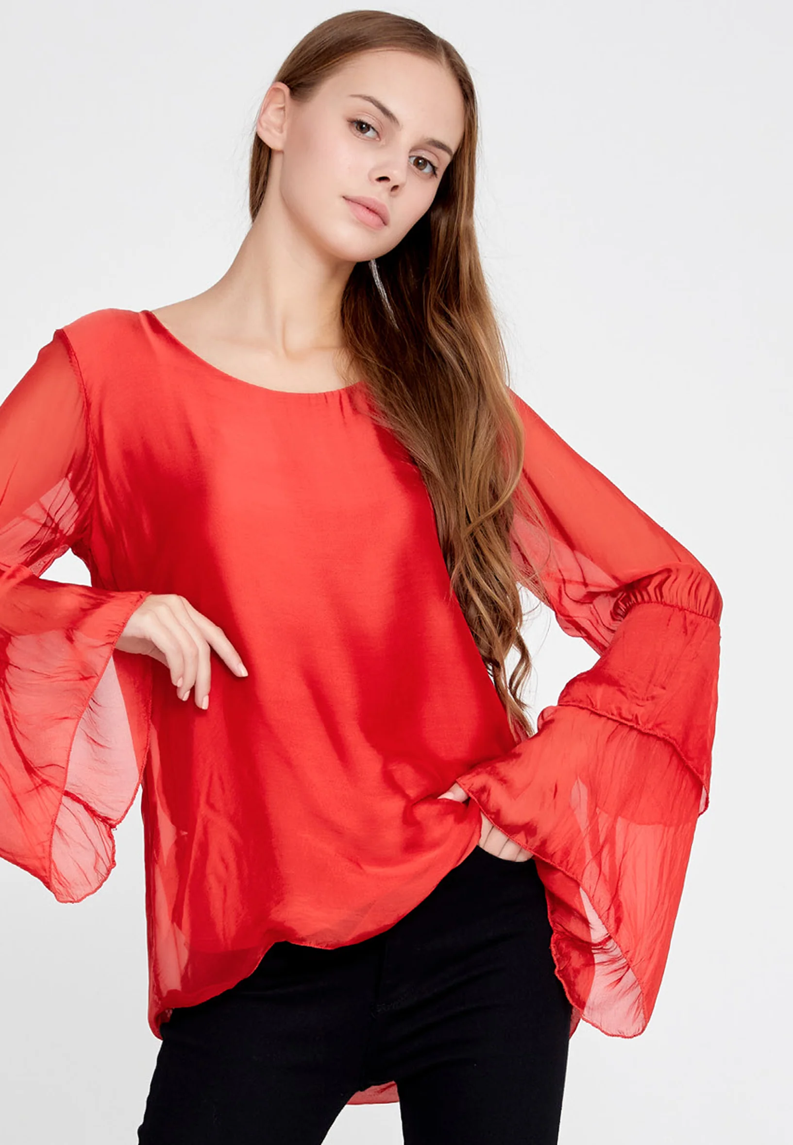 Long Sleeve Solid Color Regular Blouse esl5191 - Image 17