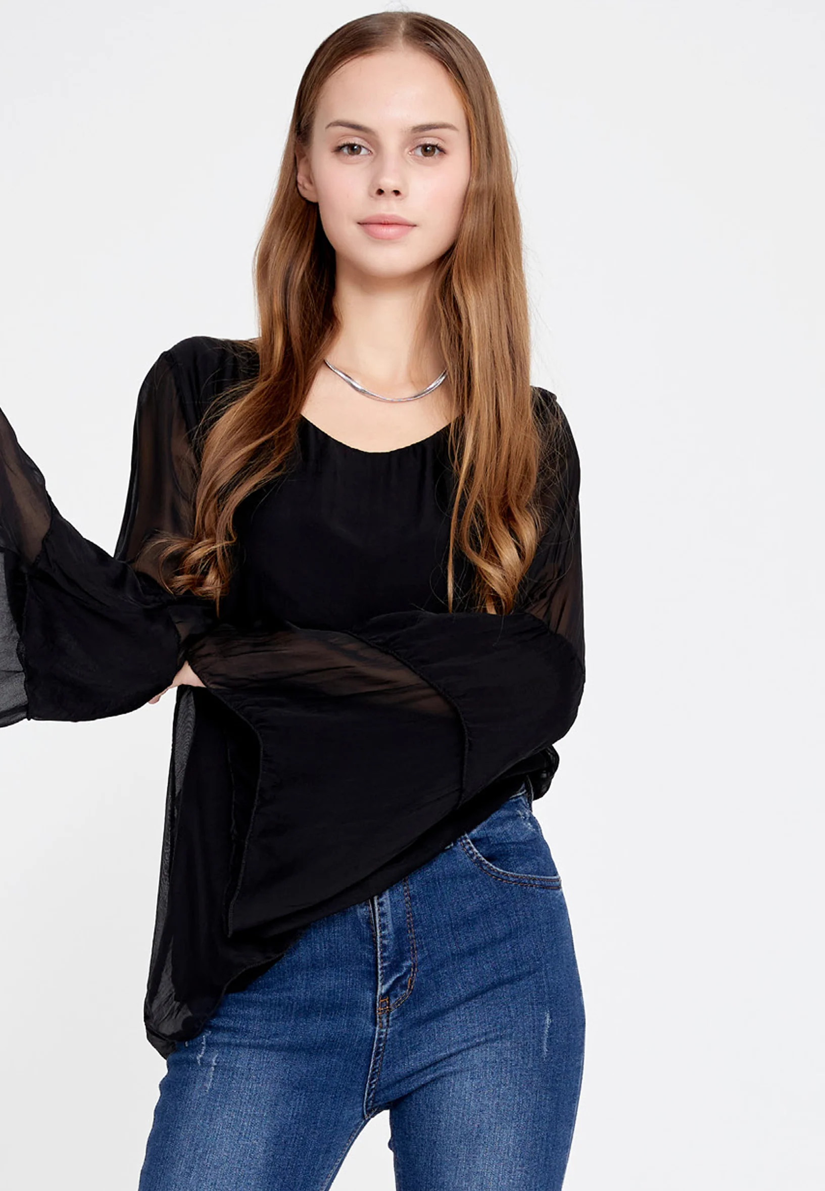 Long Sleeve Solid Color Regular Blouse esl5191 - Image 5