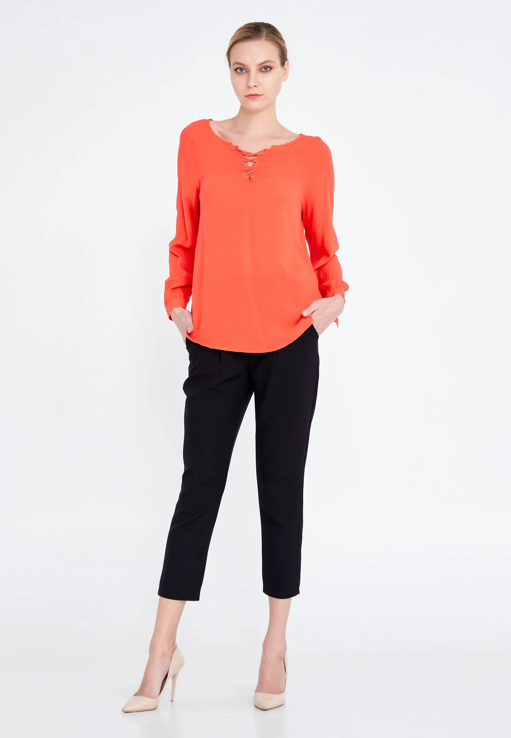 Long Sleeve Solid Color Regular Blouse faiu36089