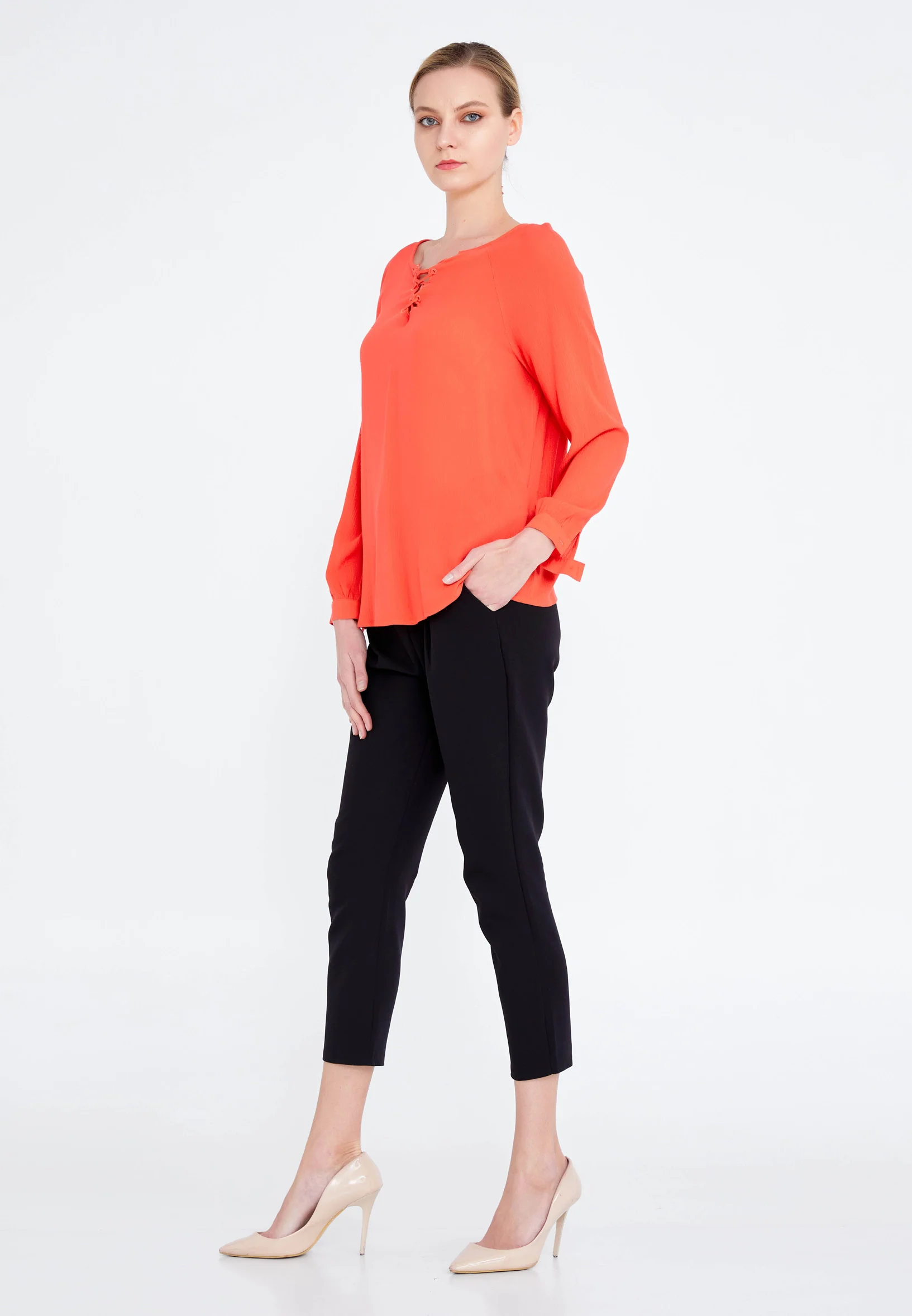 Long Sleeve Solid Color Regular Blouse faiu36089 - Image 3