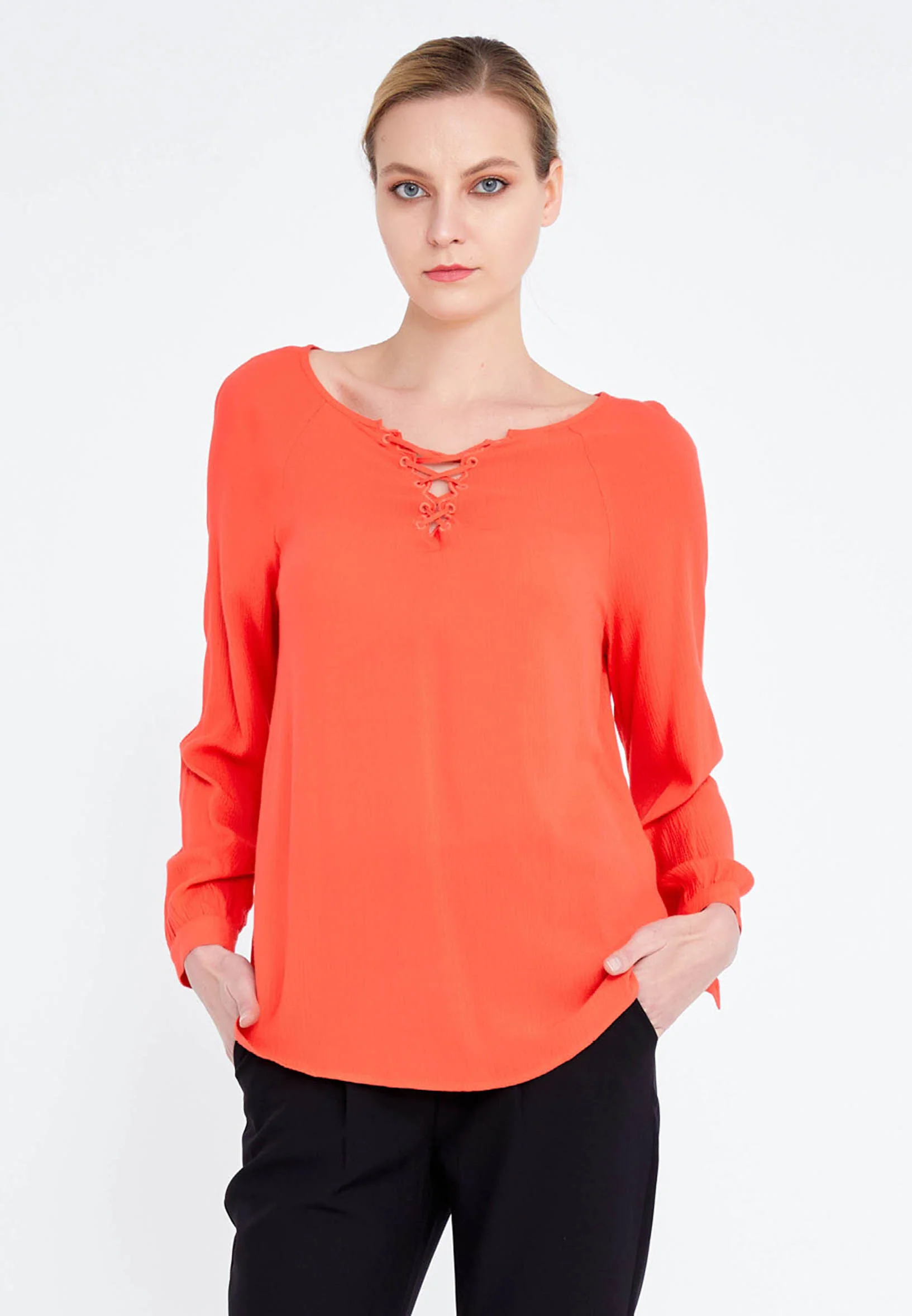 Long Sleeve Solid Color Regular Blouse faiu36089 - Image 4