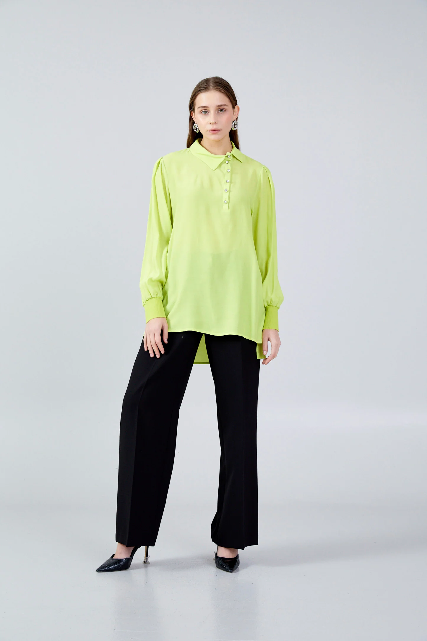 Long Sleeve Solid Color Regular Blouse huk23y04b073 - Image 2