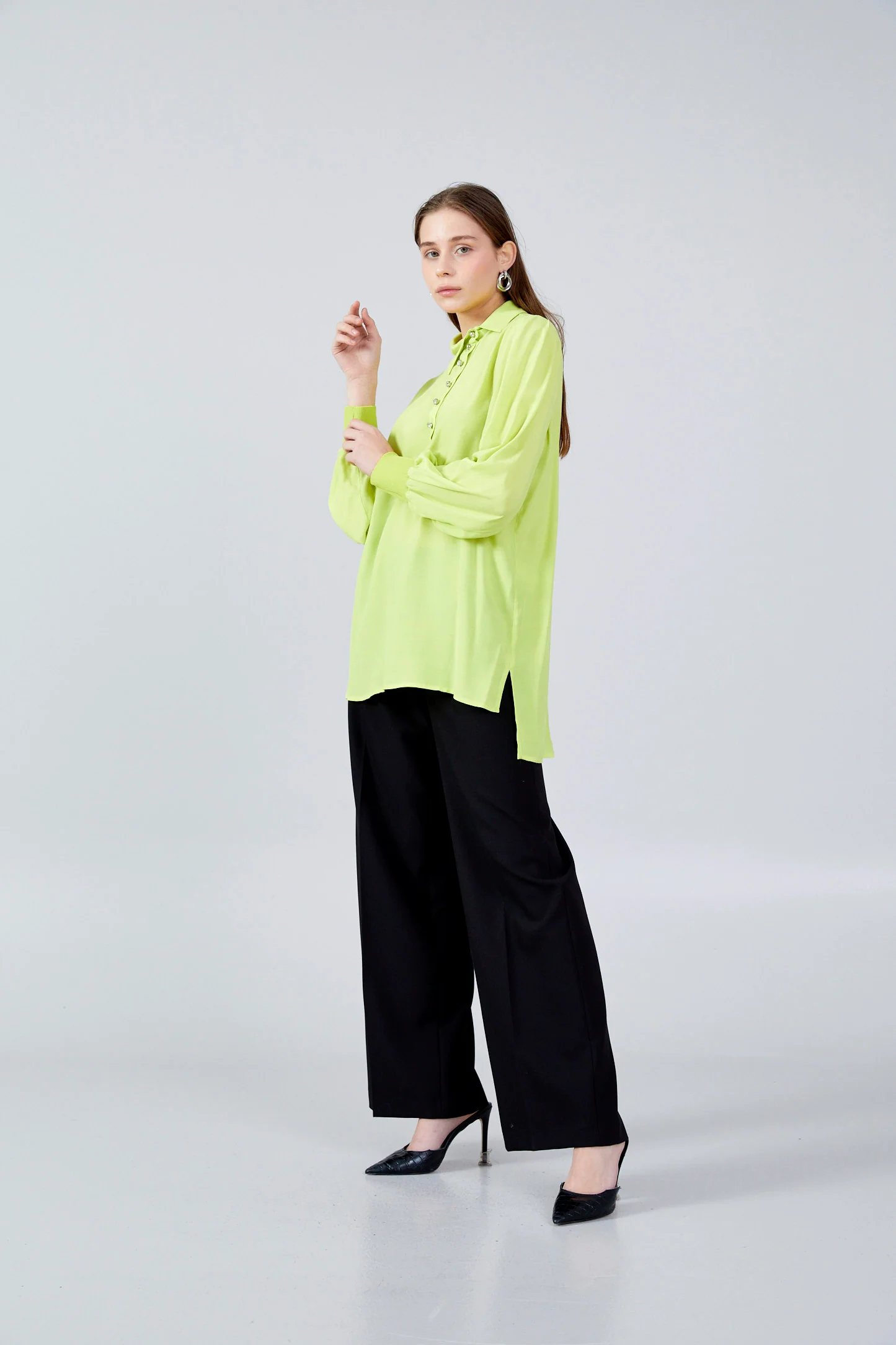Long Sleeve Solid Color Regular Blouse huk23y04b073 - Image 3