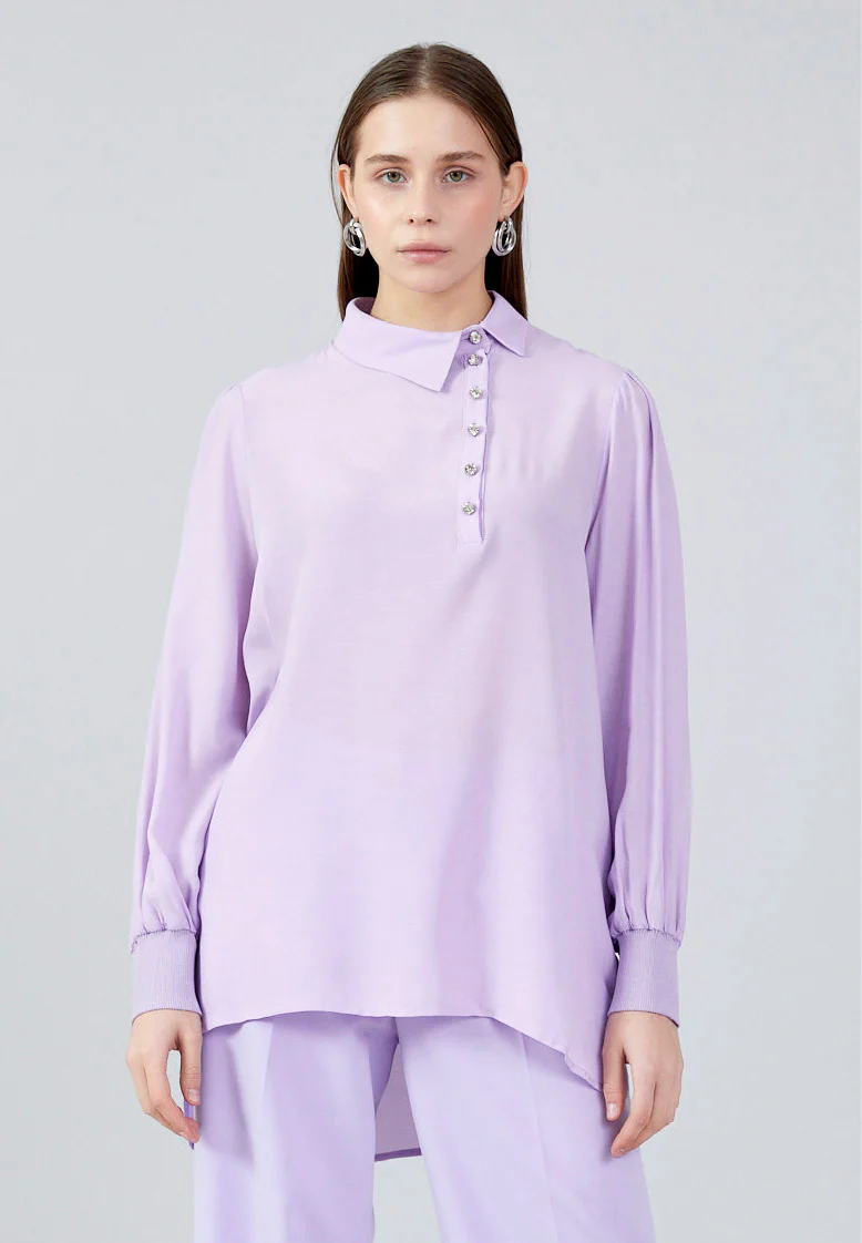Long Sleeve Solid Color Regular Blouse huk23y04b073 - Image 5