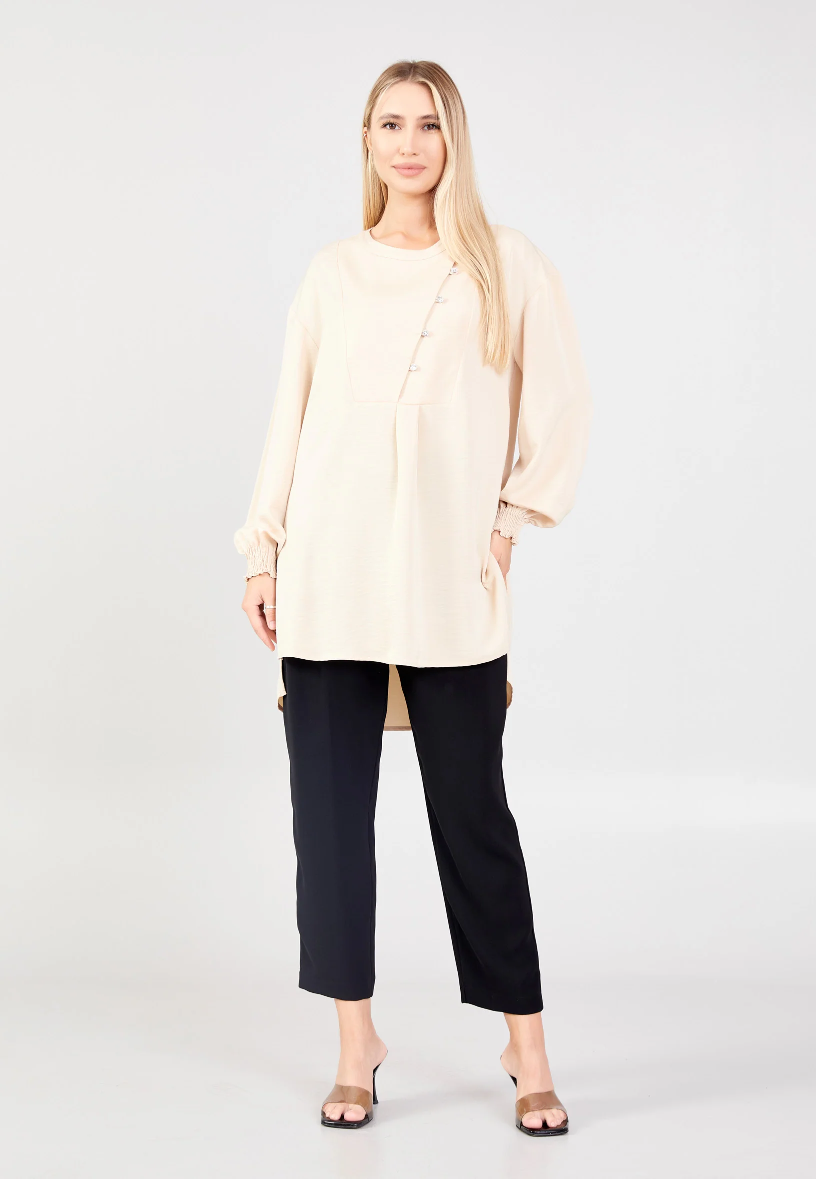 Long Sleeve Solid Color Regular Blouse huk23y04b095 - Image 2