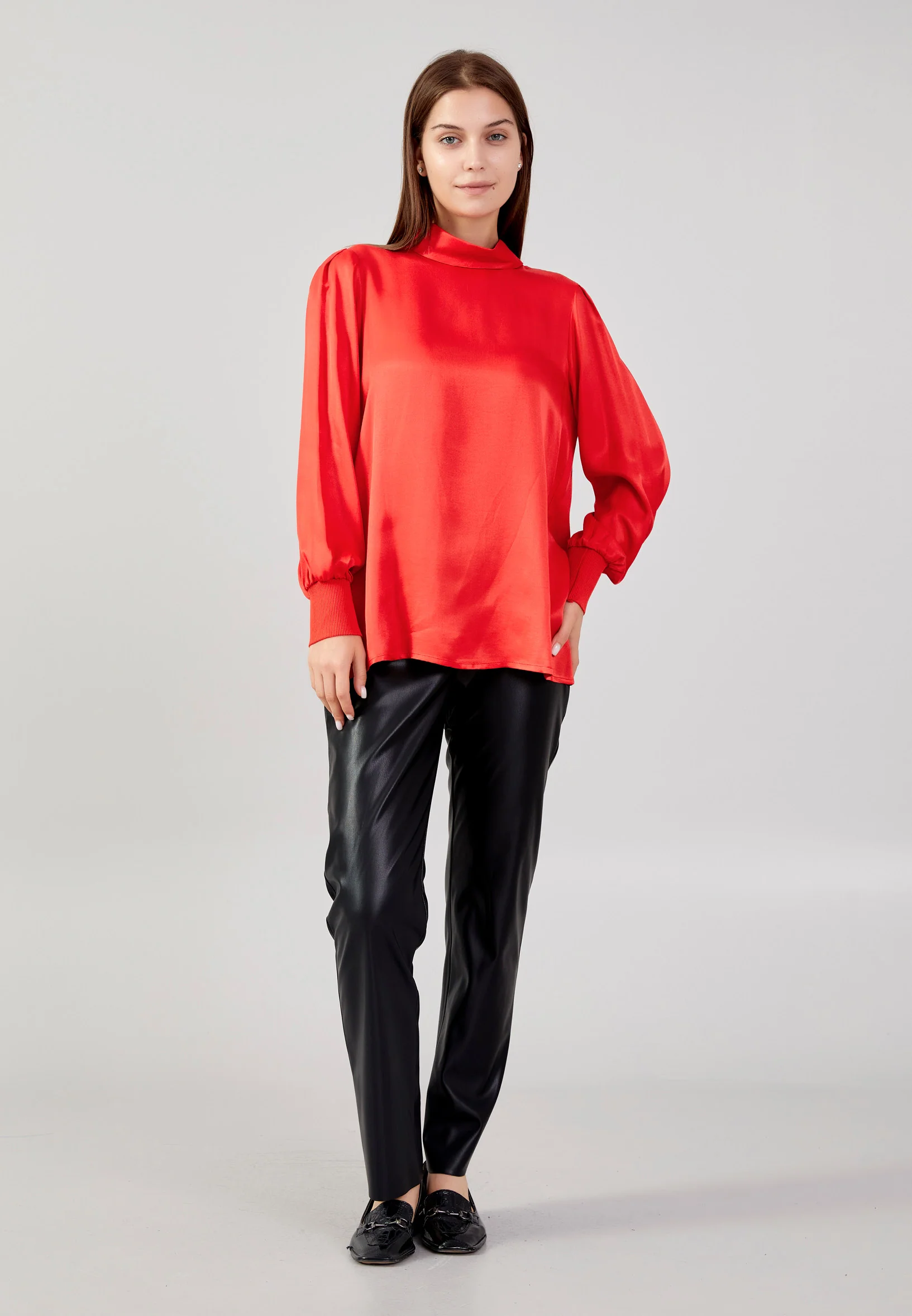 Long Sleeve Solid Color Regular Blouse huk24k1061 - Image 10