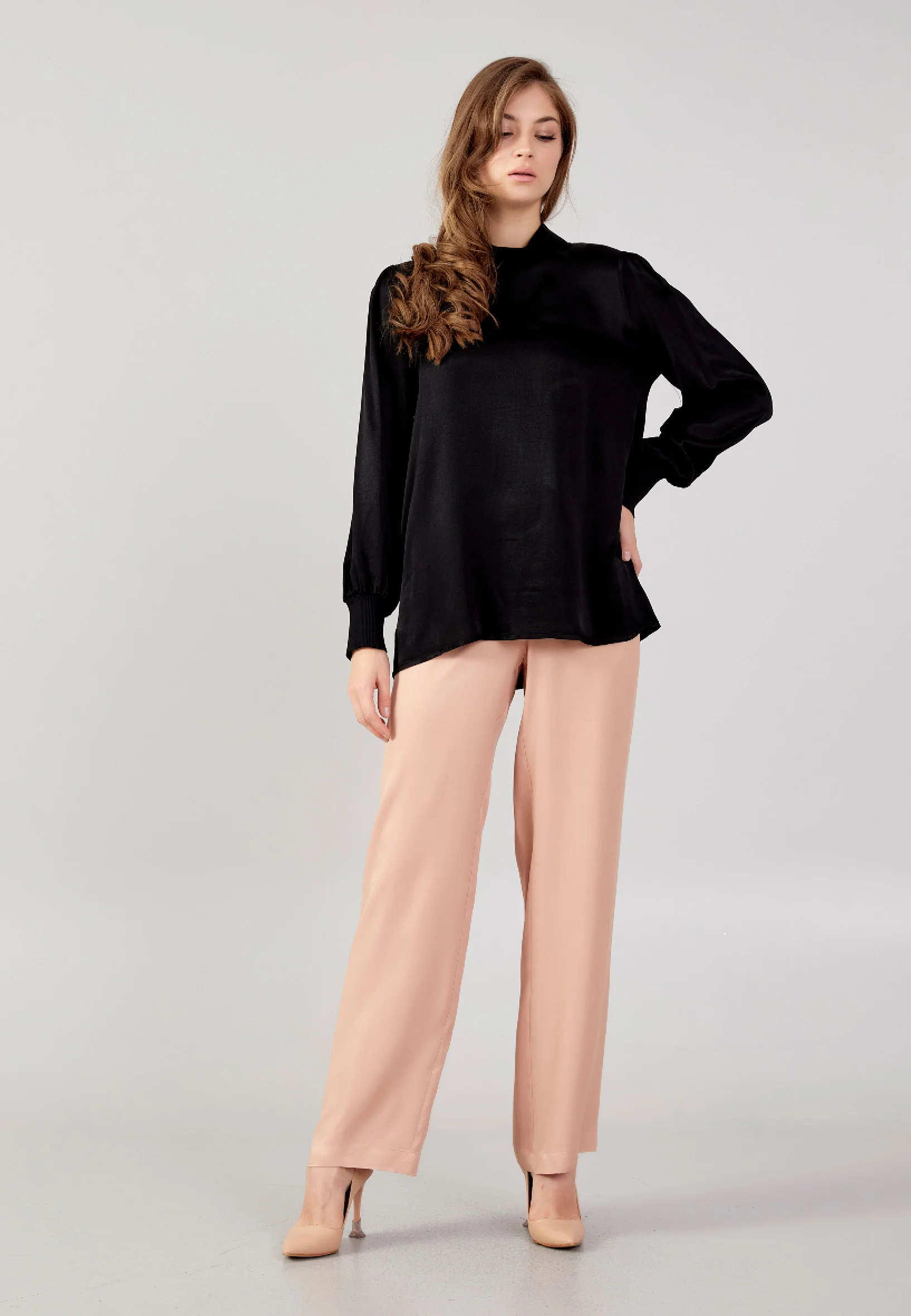 Long Sleeve Solid Color Regular Blouse huk24k1061 - Image 2